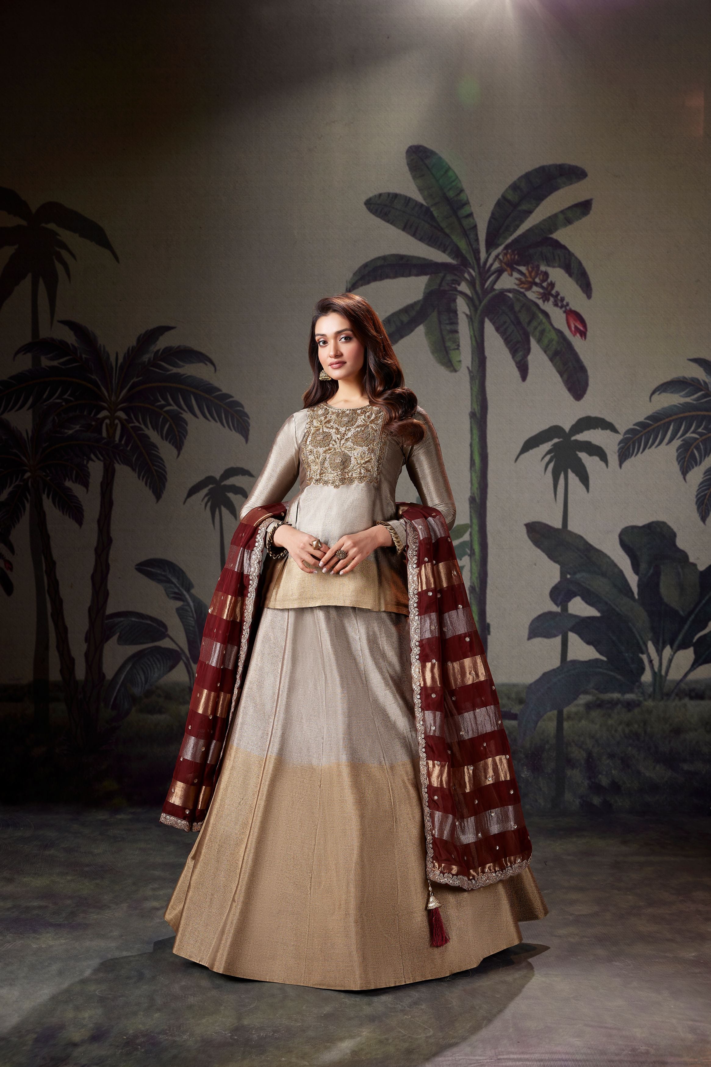 Dusty Gold Embellished Premium Silk Lehenga Skirt