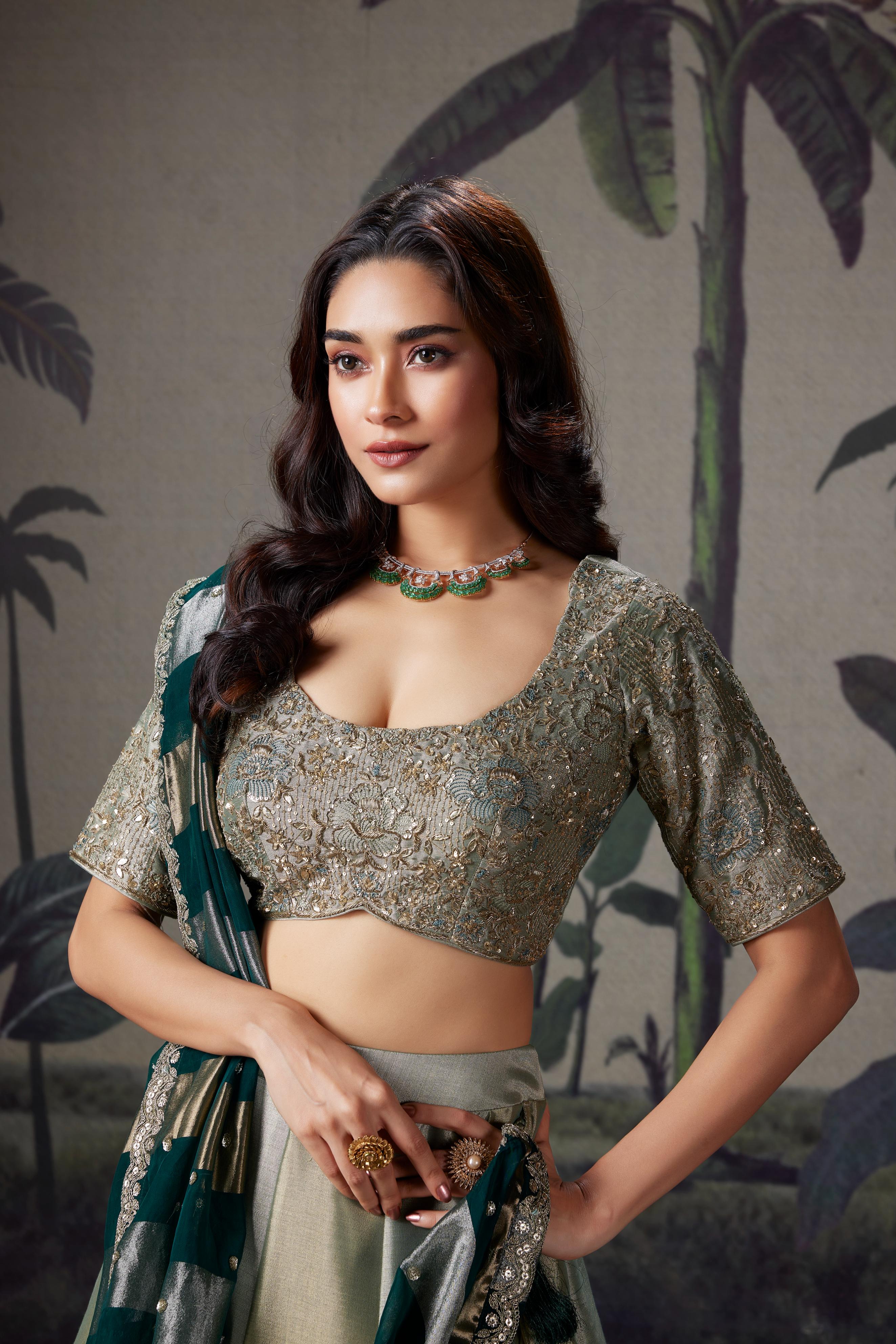 Sea Green Embellished Premium Silk Lehenga Set