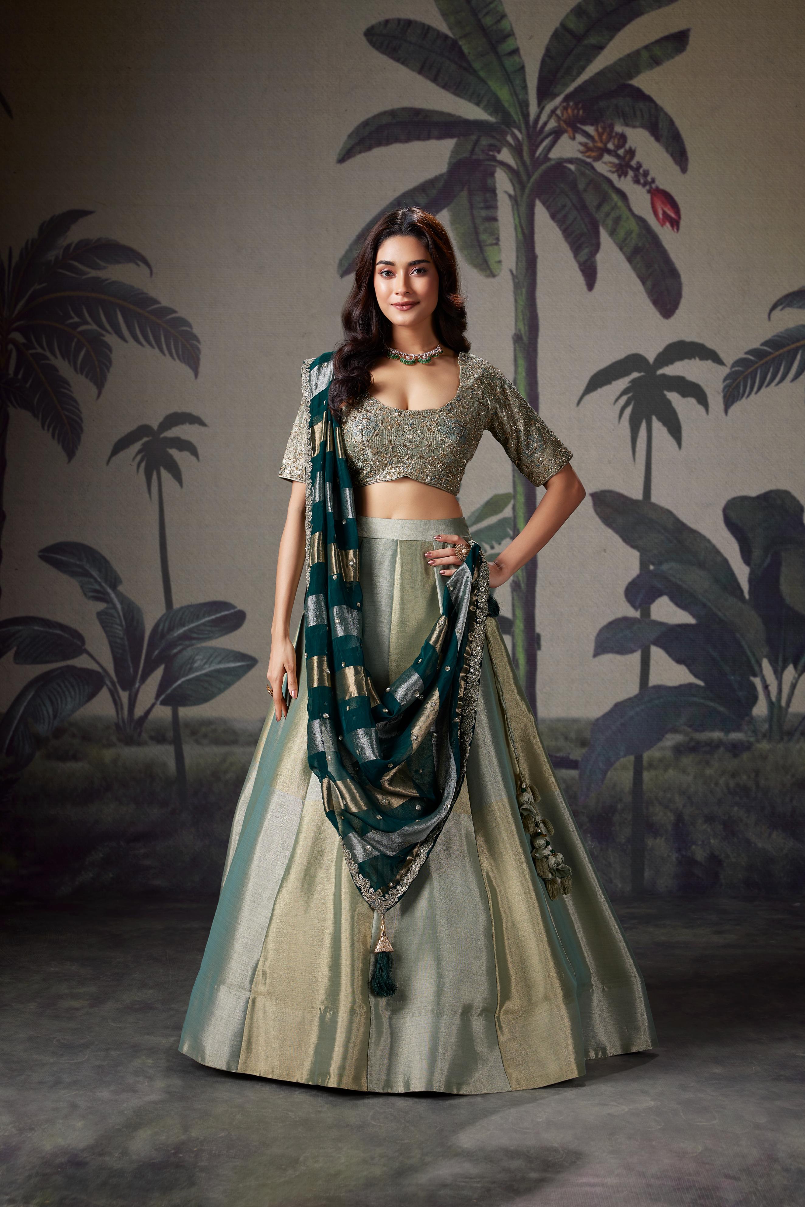 Sea Green Embellished Premium Silk Lehenga Set
