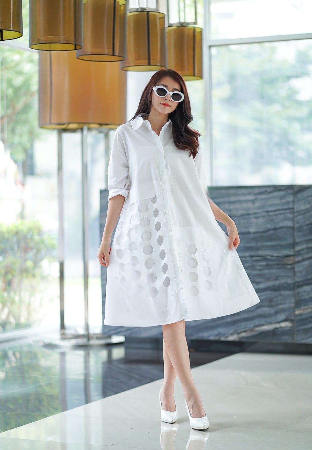 Flirty White Die Cut Panel Work Tunic Dress