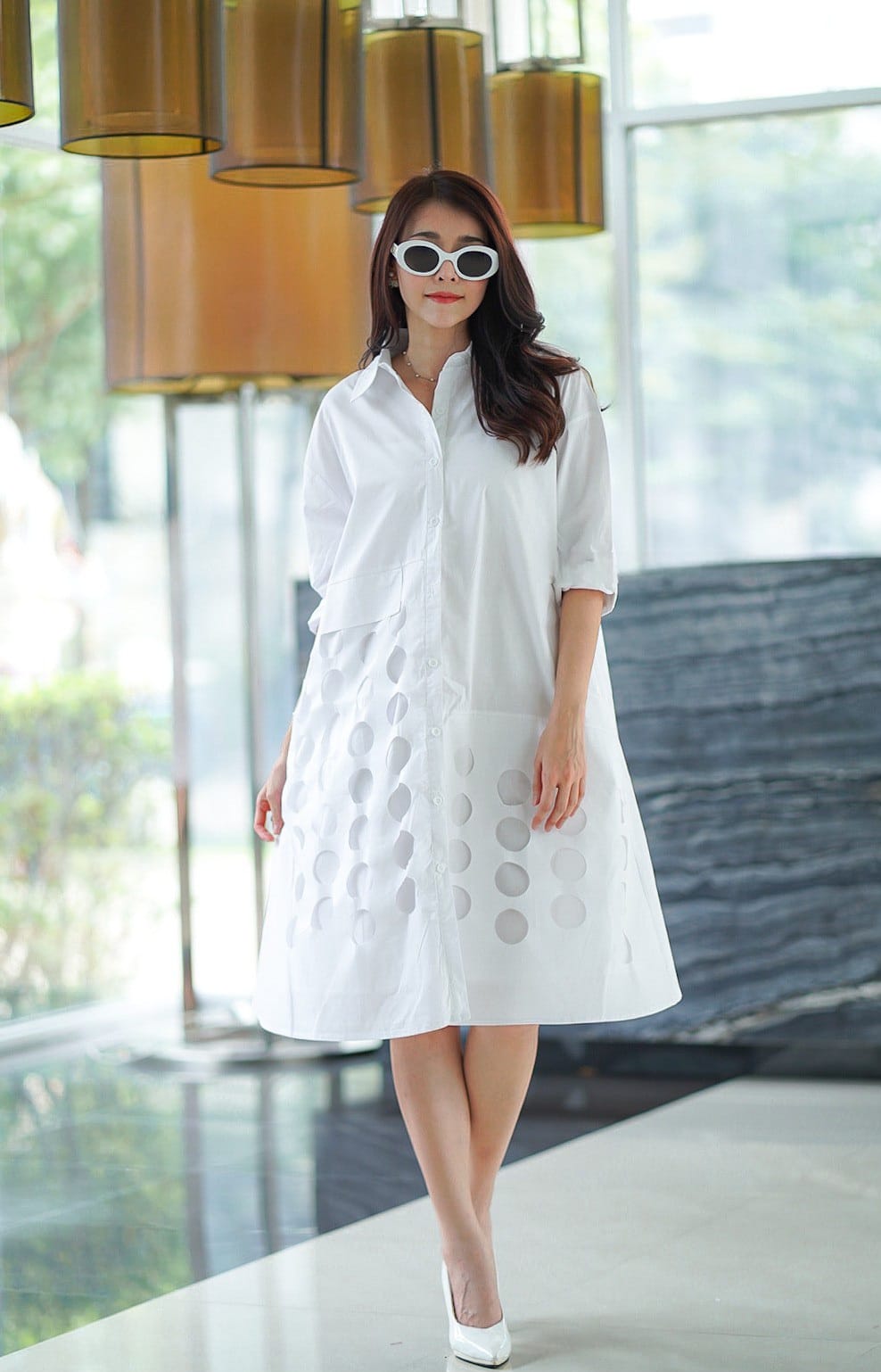 Flirty White Die Cut Panel Work Tunic Dress