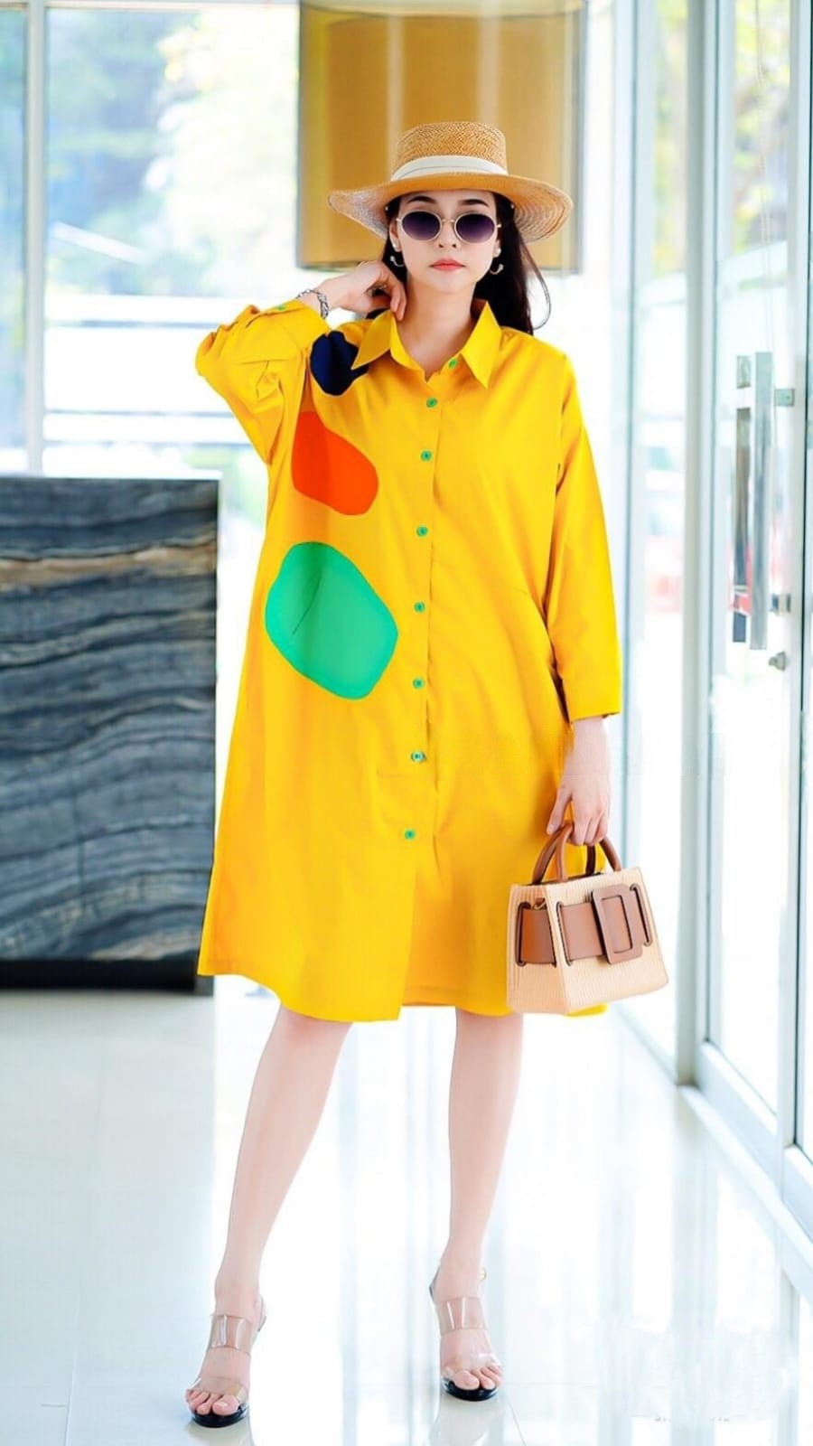 Marigold Yellow Applique Patchwork Tunic Dress
