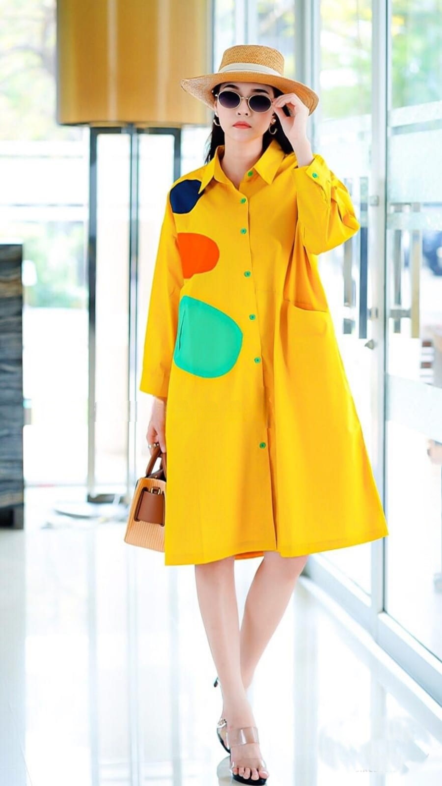 Marigold Yellow Applique Patchwork Tunic Dress
