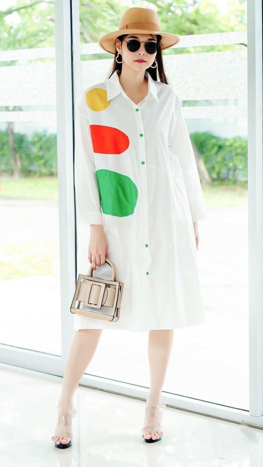 White Applique Patchwork Tunic Dress