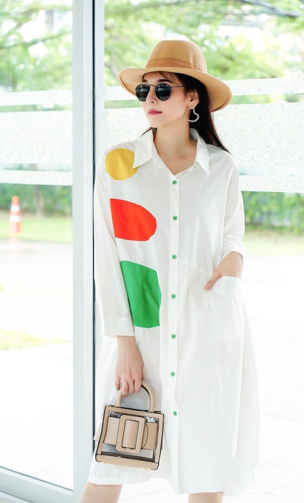 White Applique Patchwork Tunic Dress