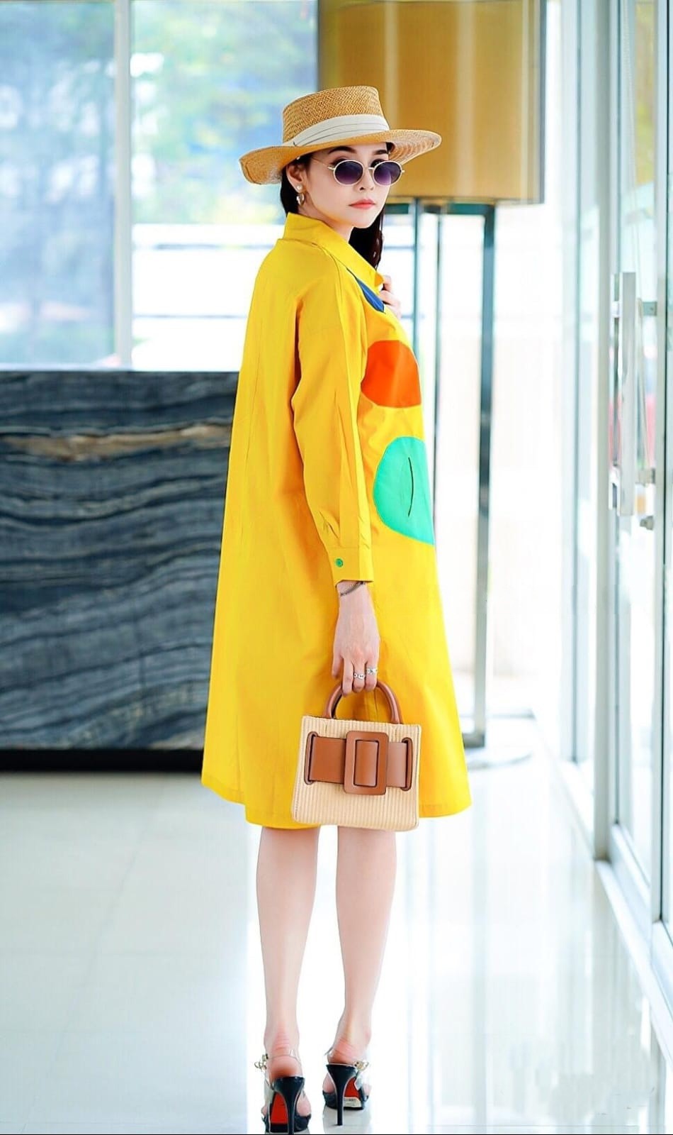 Marigold Yellow Applique Patchwork Tunic Dress