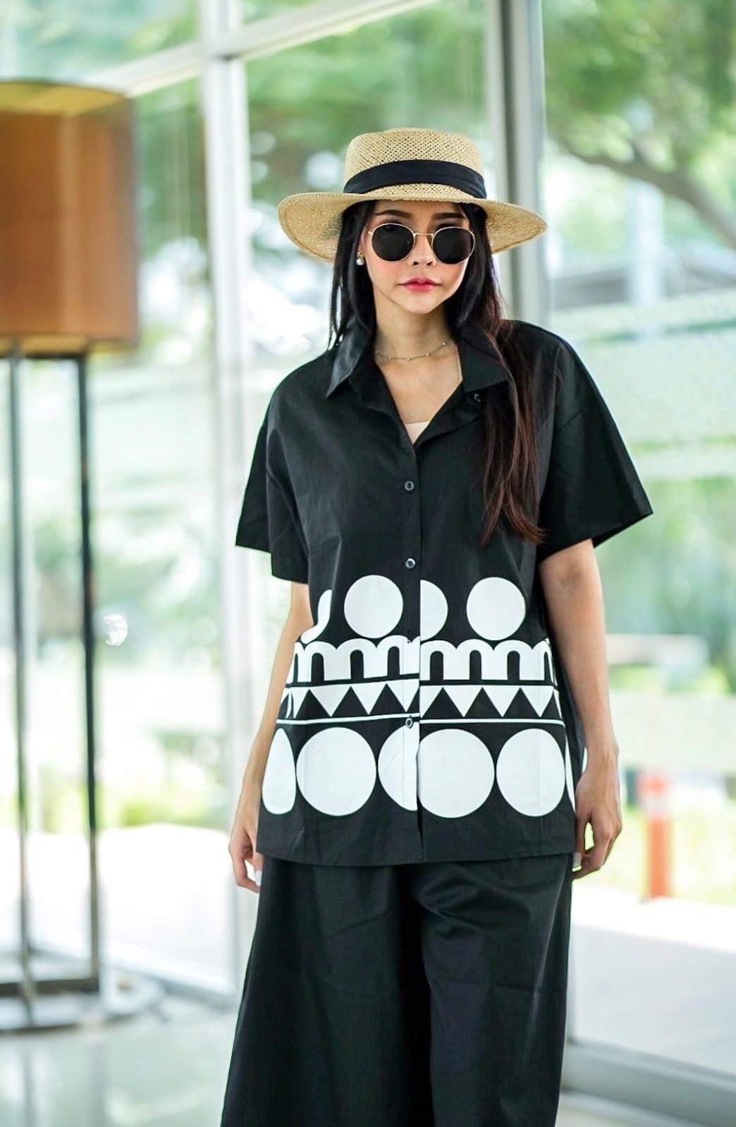 Black Plastisol Printed Cotton Co-Ord Set