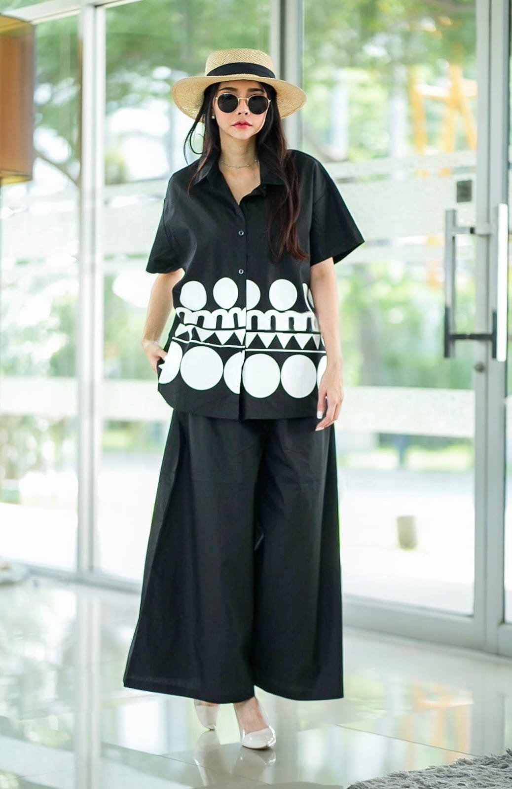 Black Plastisol Printed Cotton Co-Ord Set