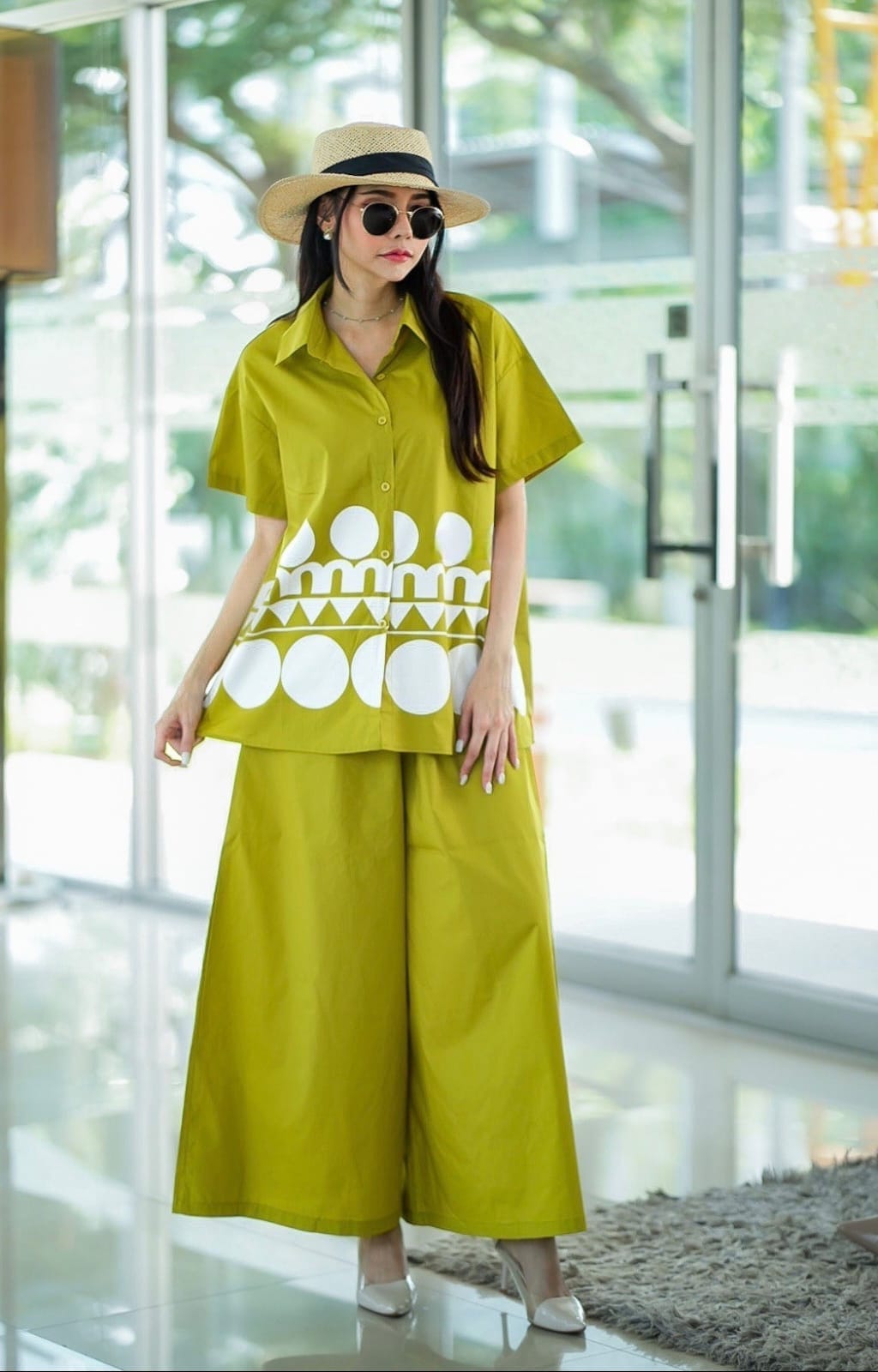 Chartreuse Green Plastisol Printed Cotton Co-Ord Set