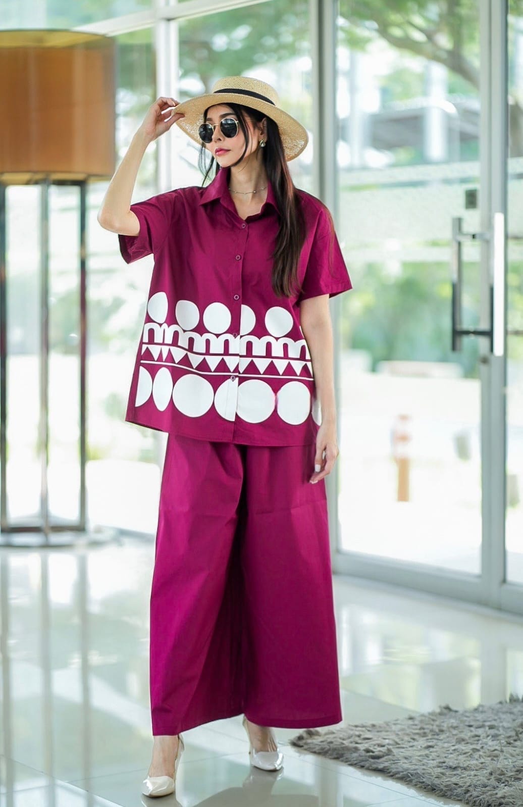 Purple Plastisol Printed Cotton Co-Ord Set