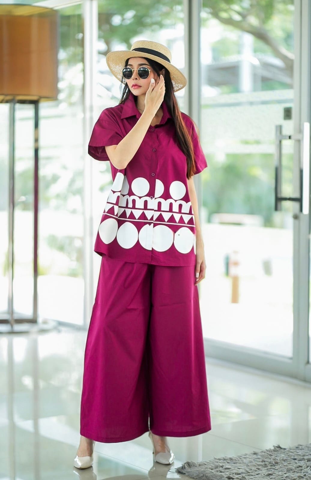 Purple Plastisol Printed Cotton Co-Ord Set