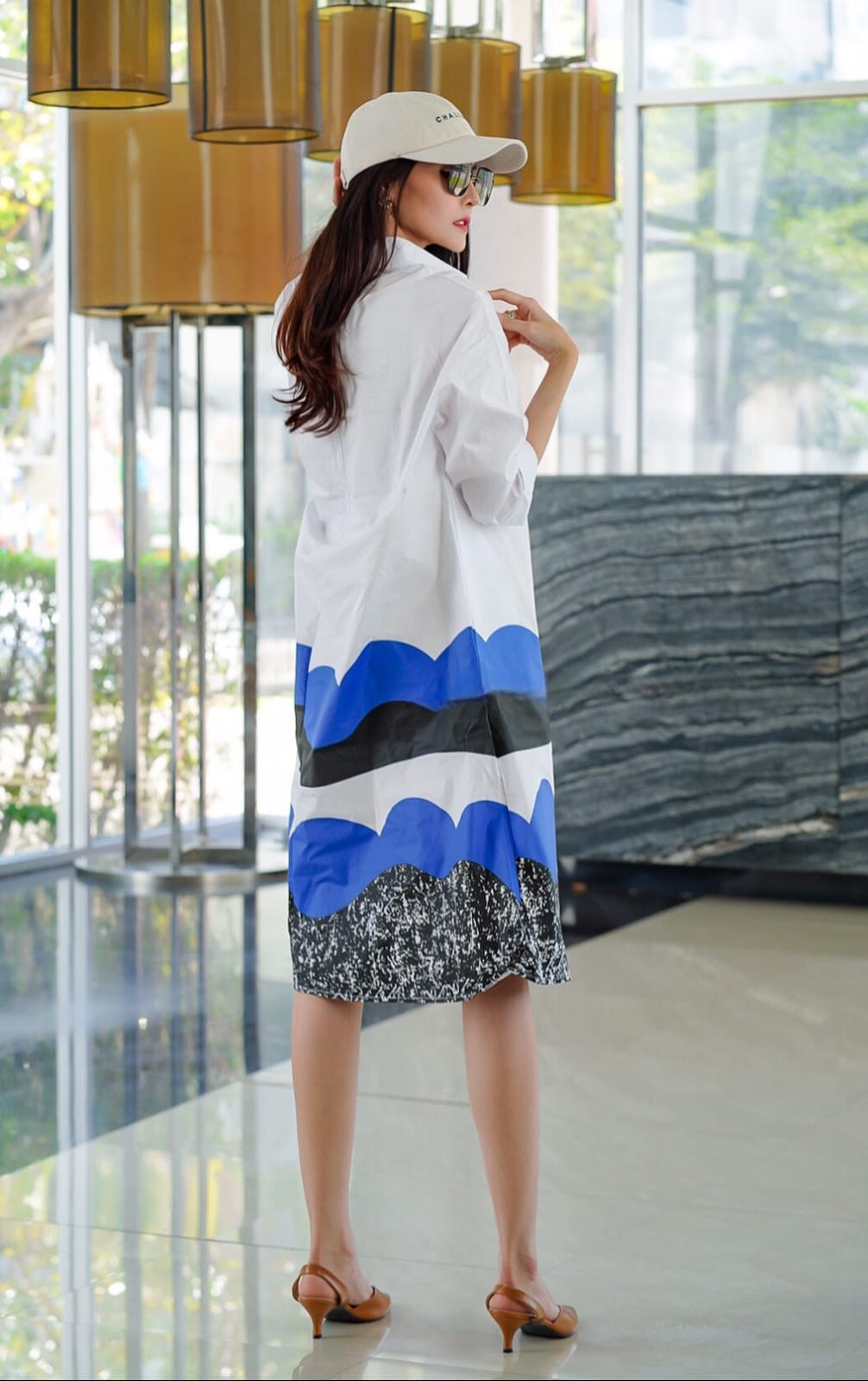 White Abstract Printed Tunic Dress