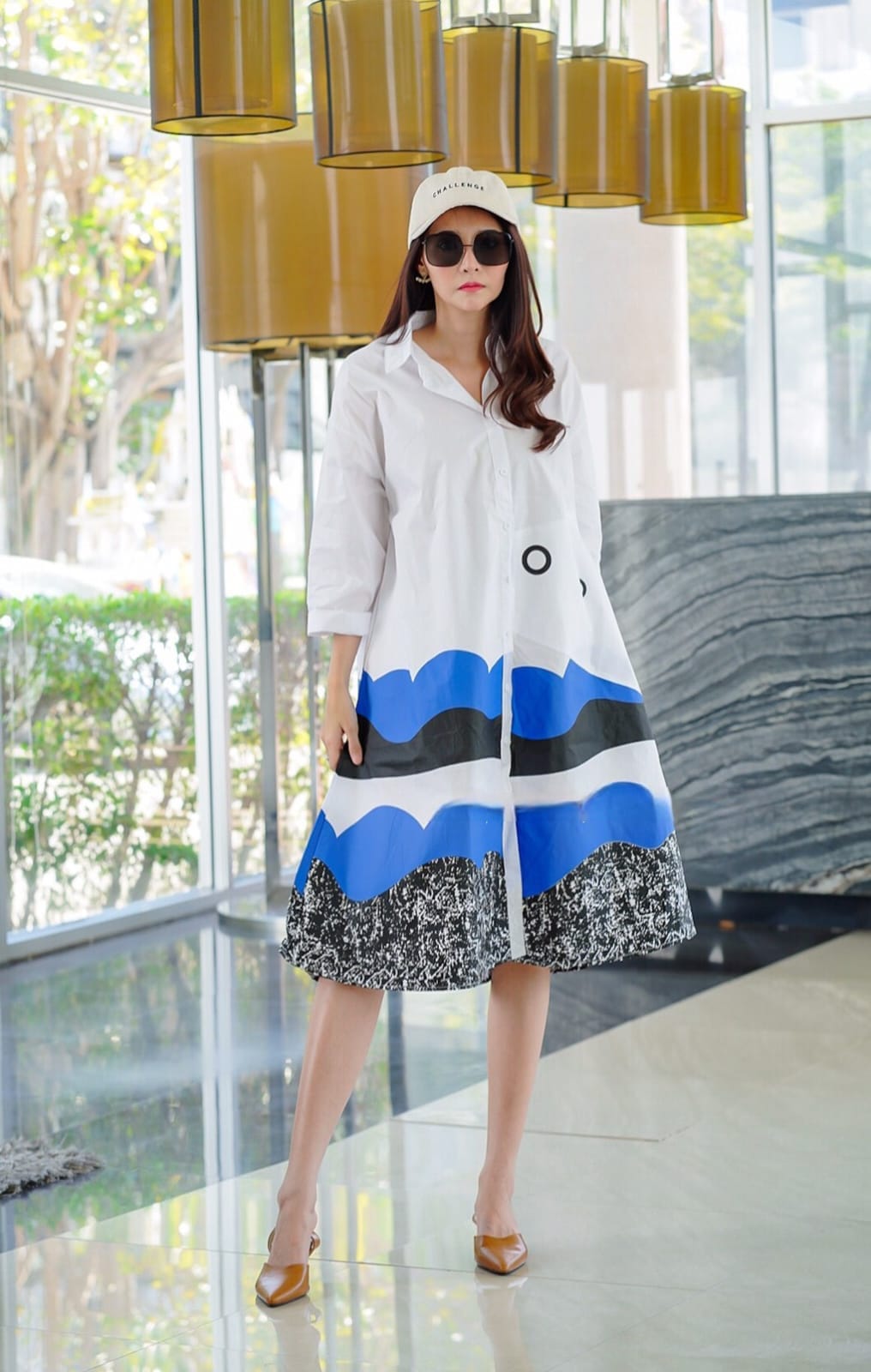 White Abstract Printed Tunic Dress