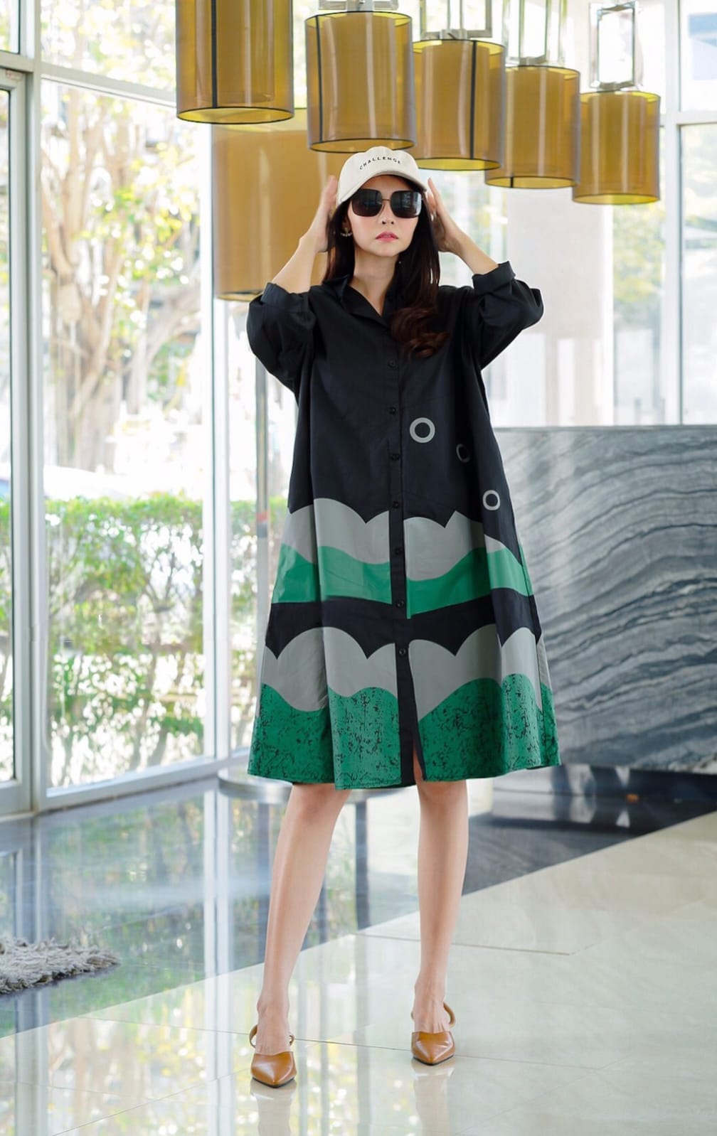 Black Abstract Printed Tunic Dress
