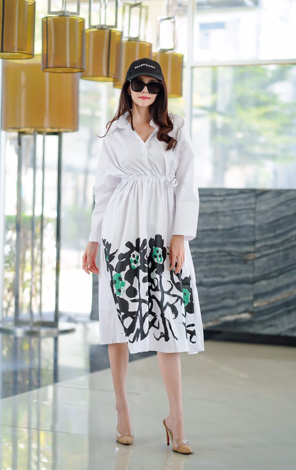 White Minimalist Botanical Print Tunic Dress