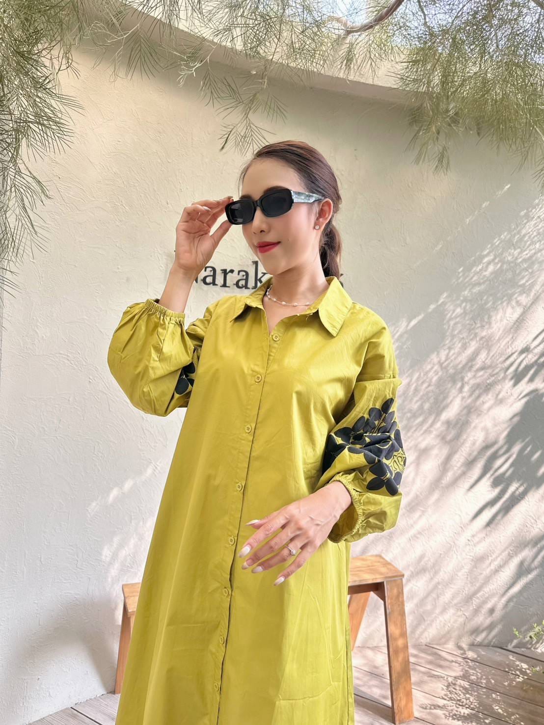 Chartreuse Yellow Printed Cotton Dress