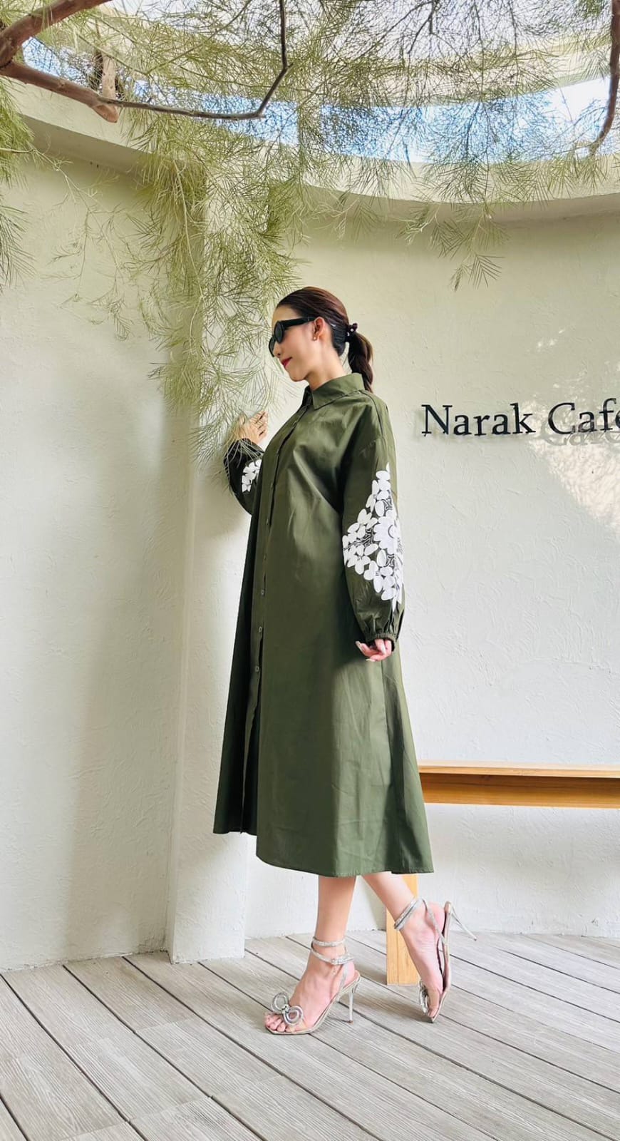 Olive Green Embroidered Cotton Dress