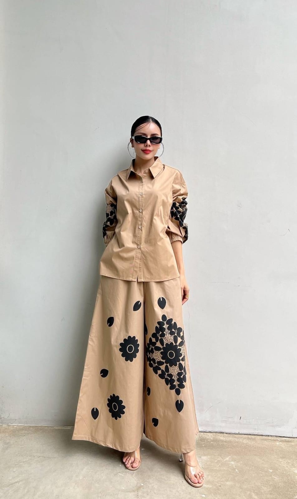 Camel Beige Embroidered Cotton Co-Ord Set