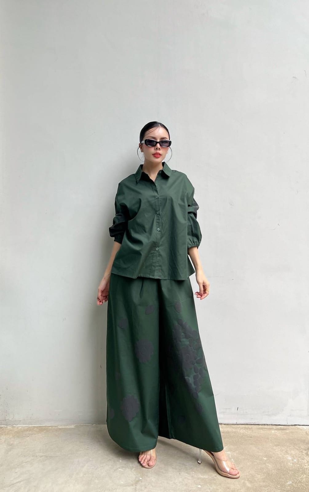 Bottle Green Embroidered Cotton Co-Ord Set