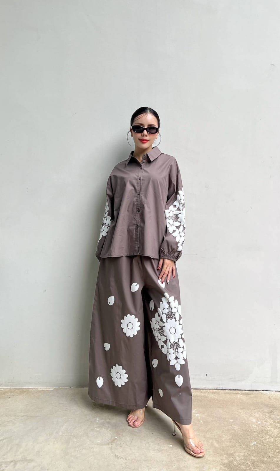 Taupe Gray Embroidered Cotton Co-Ord Set