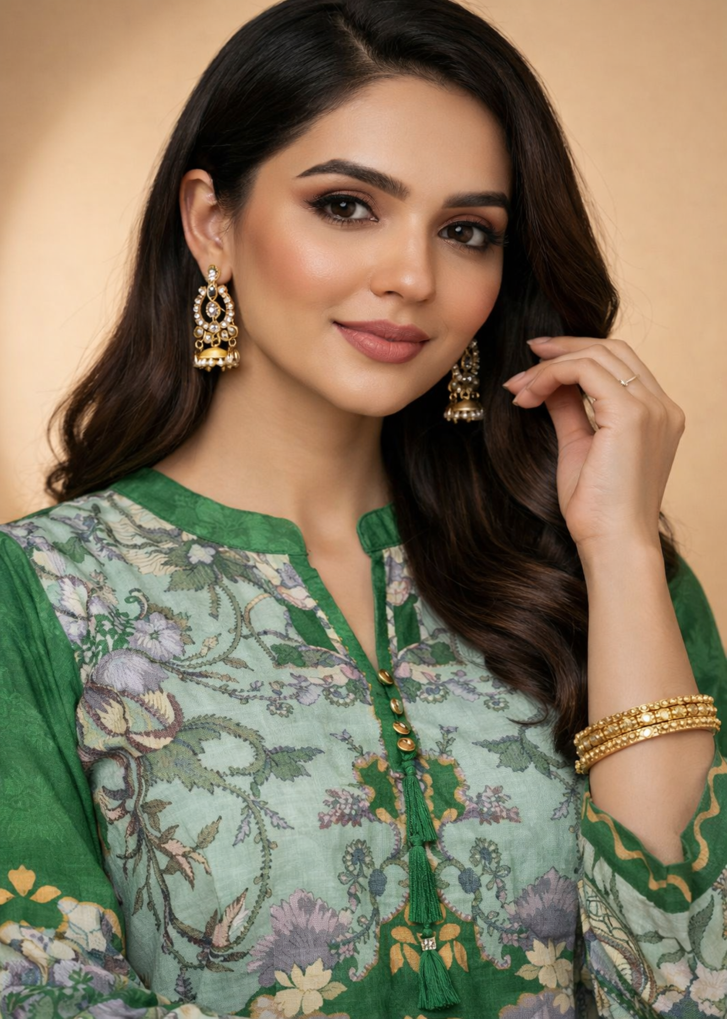 Forest Green Printed Muslin Silk Kurta Set
