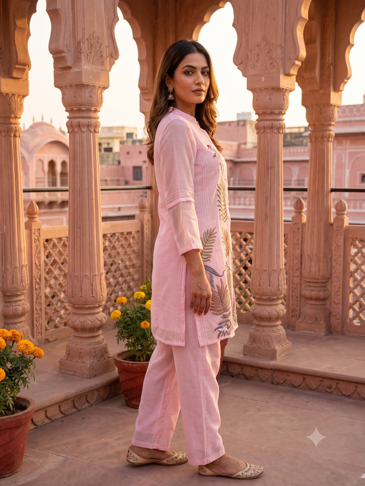 Soft Powder Pink Embroidered Mulmul Cotton Co-ord Set