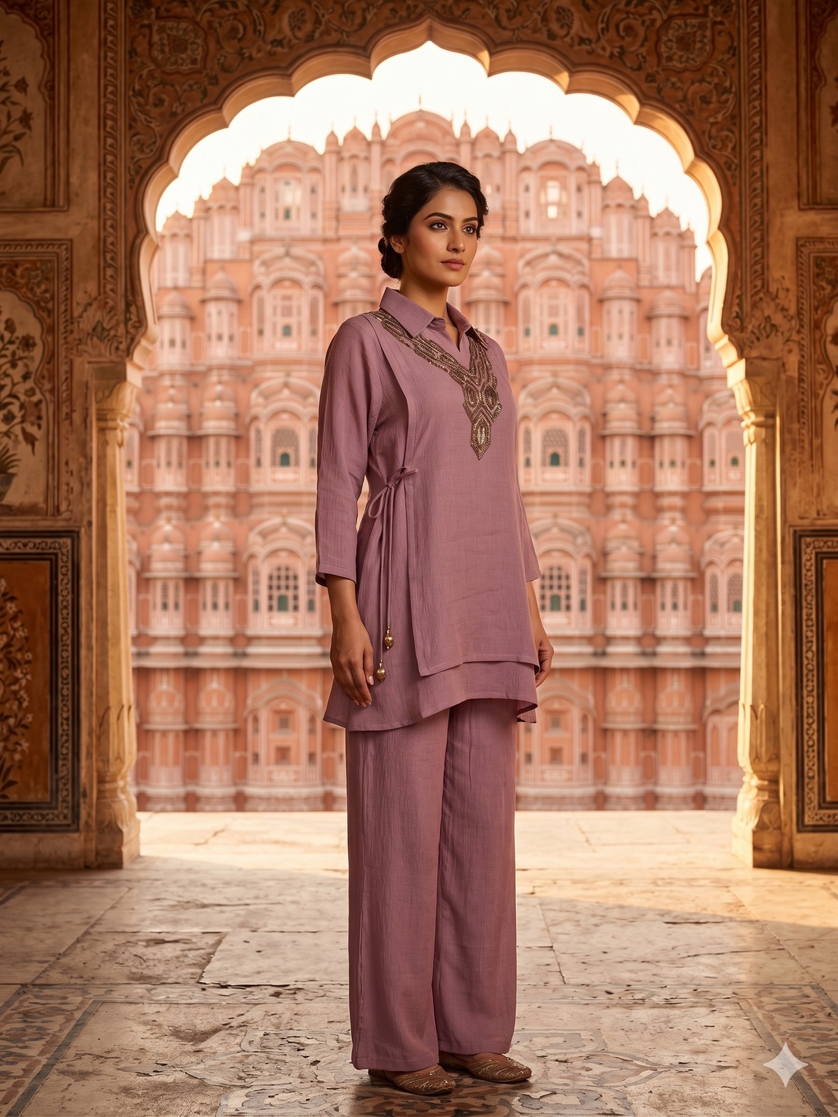Muted Mauve Embellished Chiffon Silk  Co-ord Set