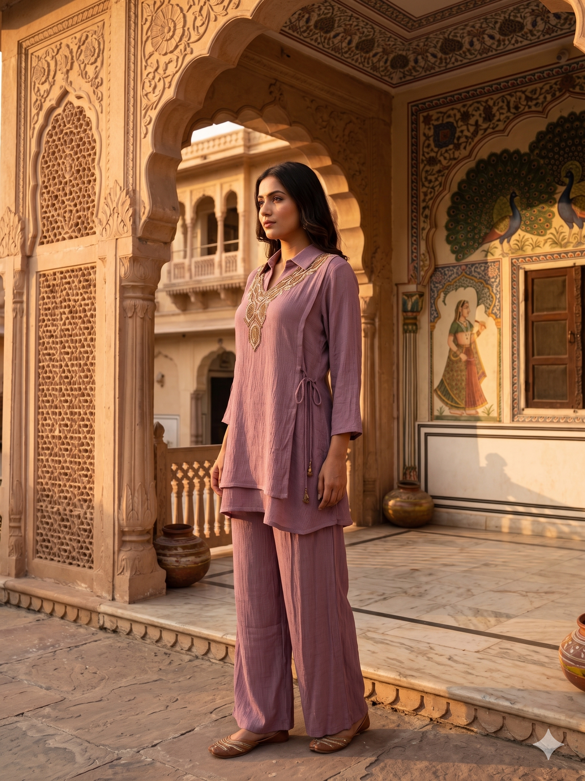 Muted Mauve Embellished Chiffon Silk  Co-ord Set