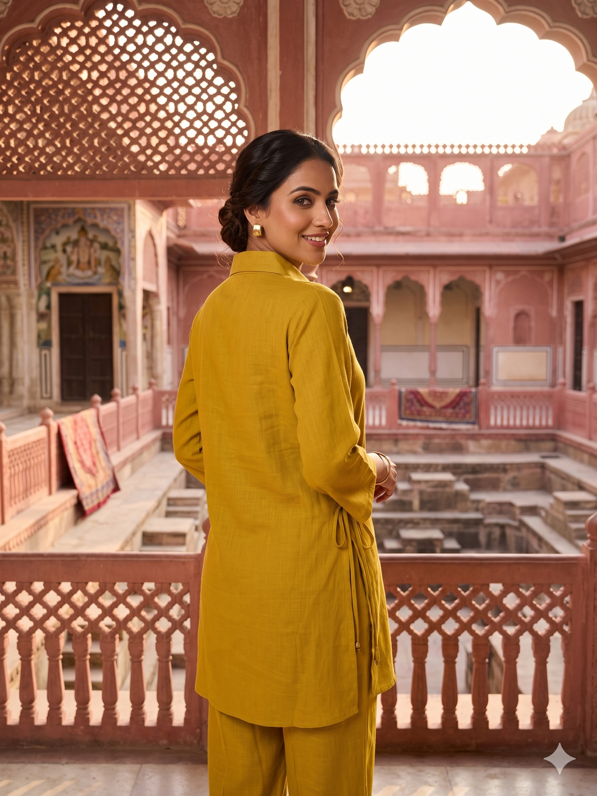 Mustard Yellow Embellished Chiffon Silk  Co-ord Set