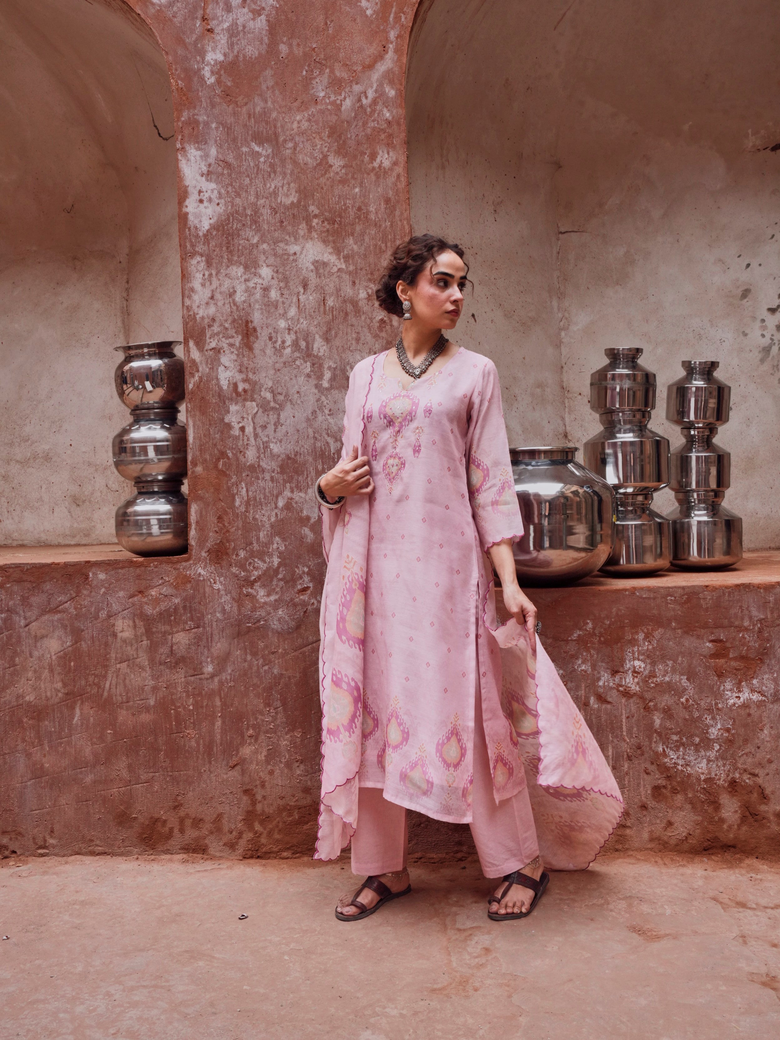 Soft Pink Chanderi Pant Set
