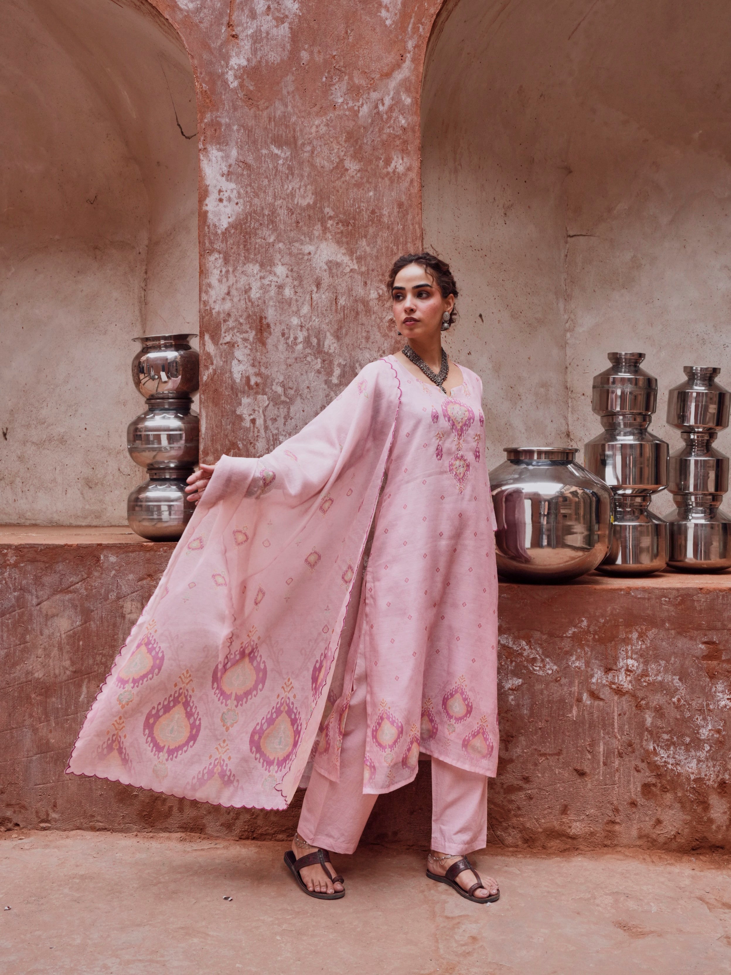 Soft Pink Chanderi Pant Set
