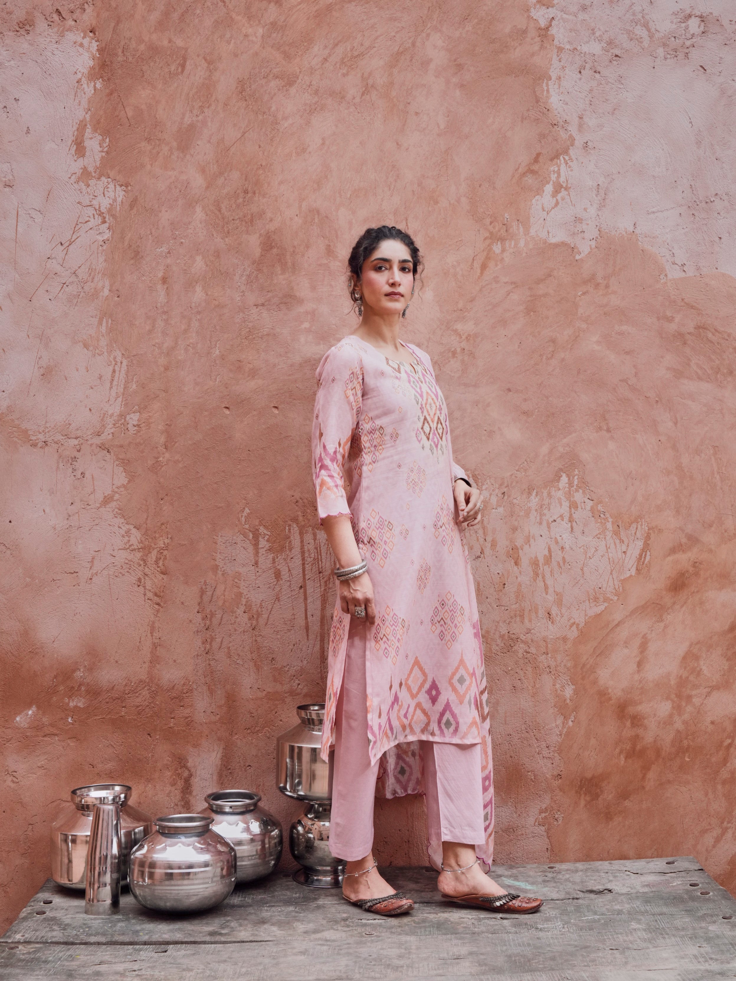 Petal Pink Chanderi Silk Pant Set