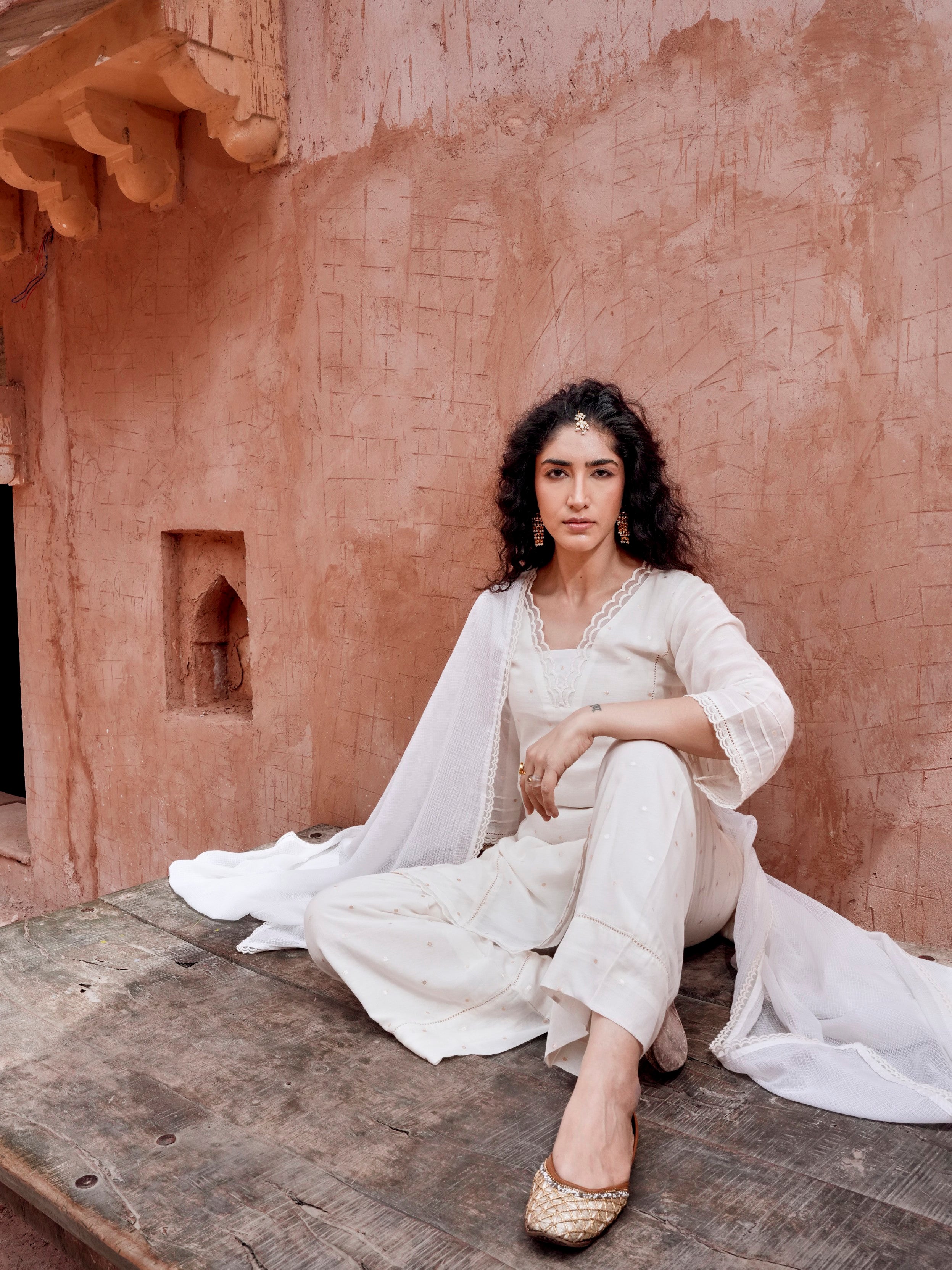 Off-White Mul-Cotton Palazzo Set