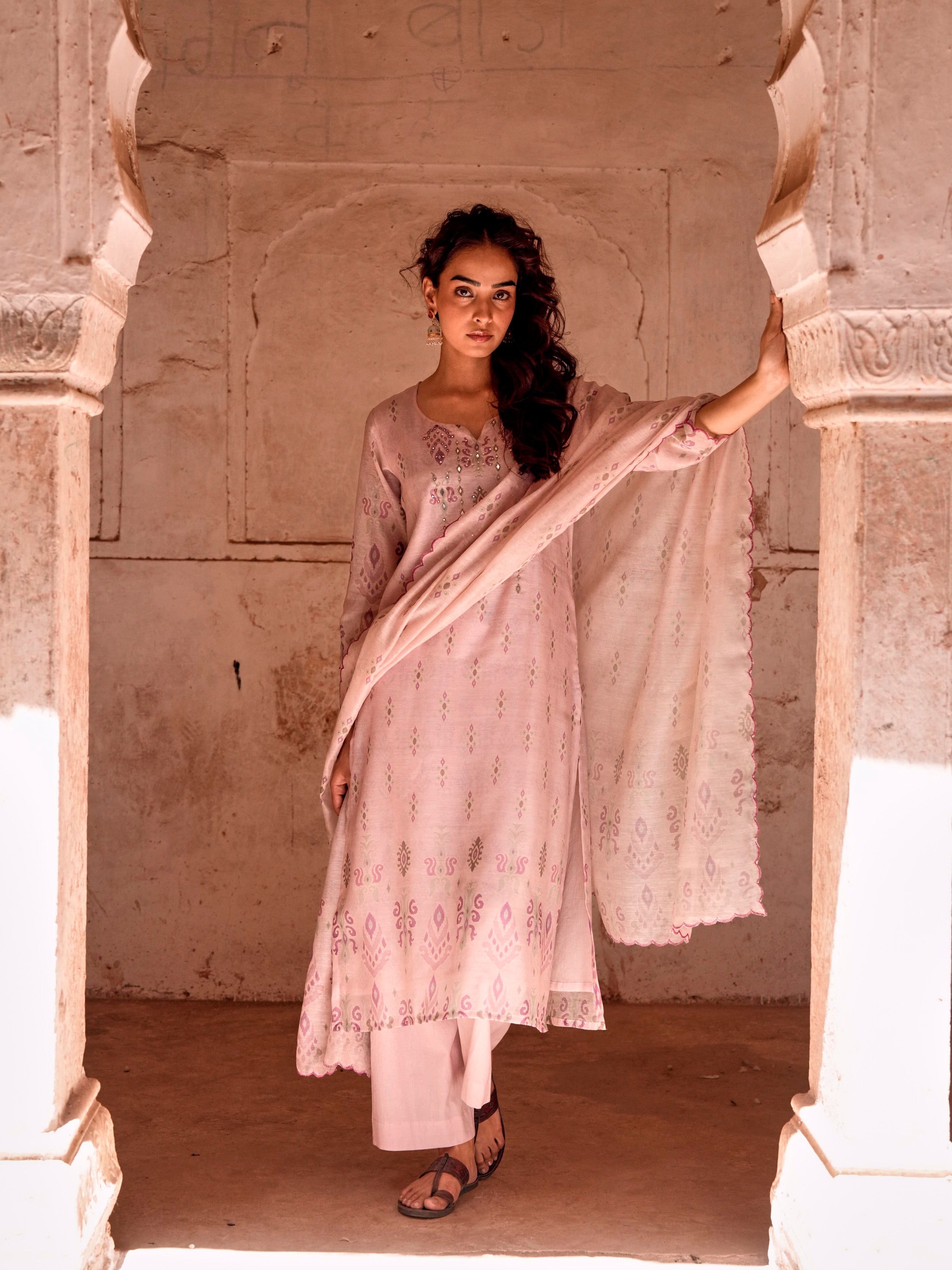 Dusty Pink Printed Pant Set
