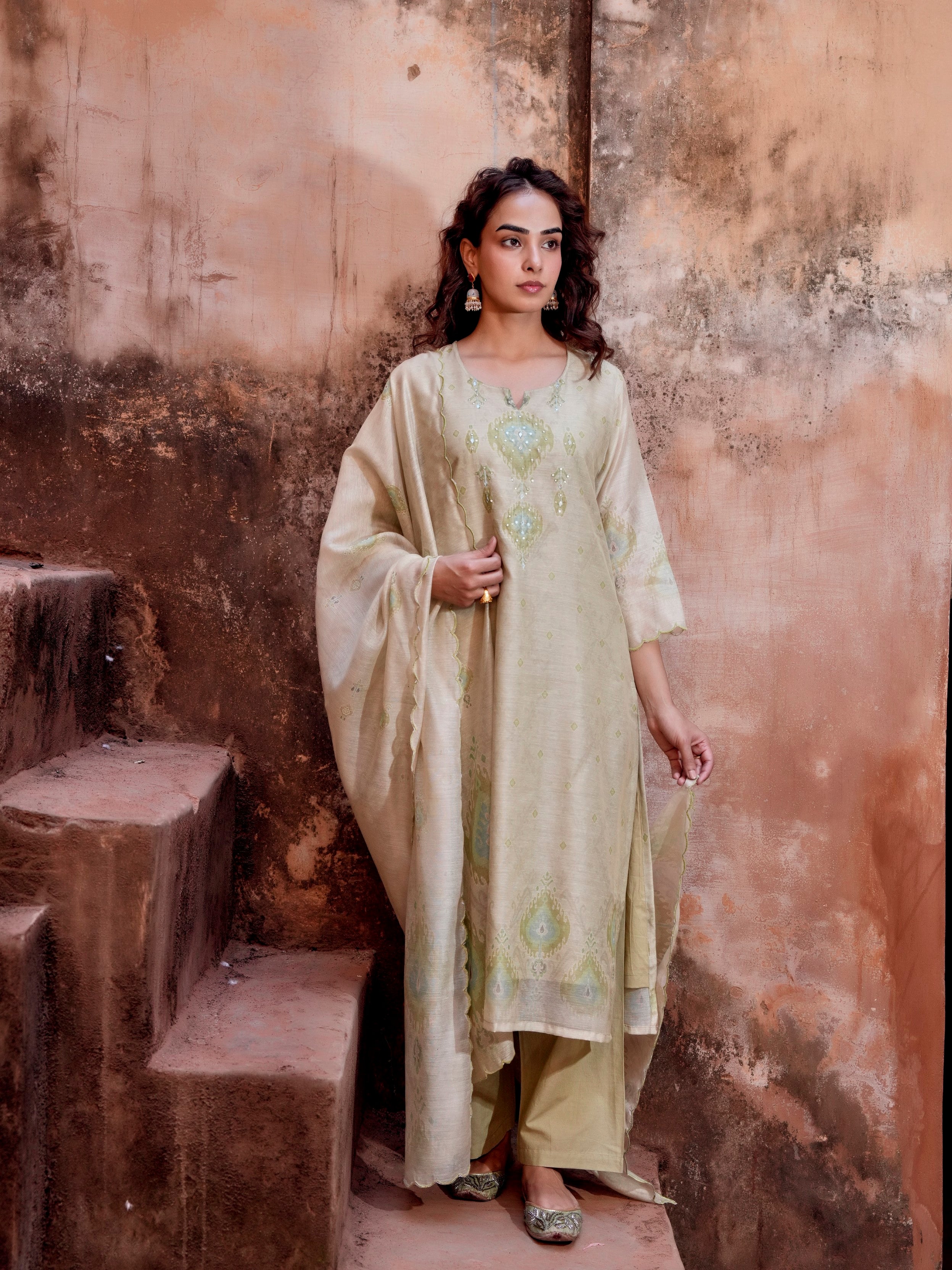 Sage Green Chanderi Pant Set