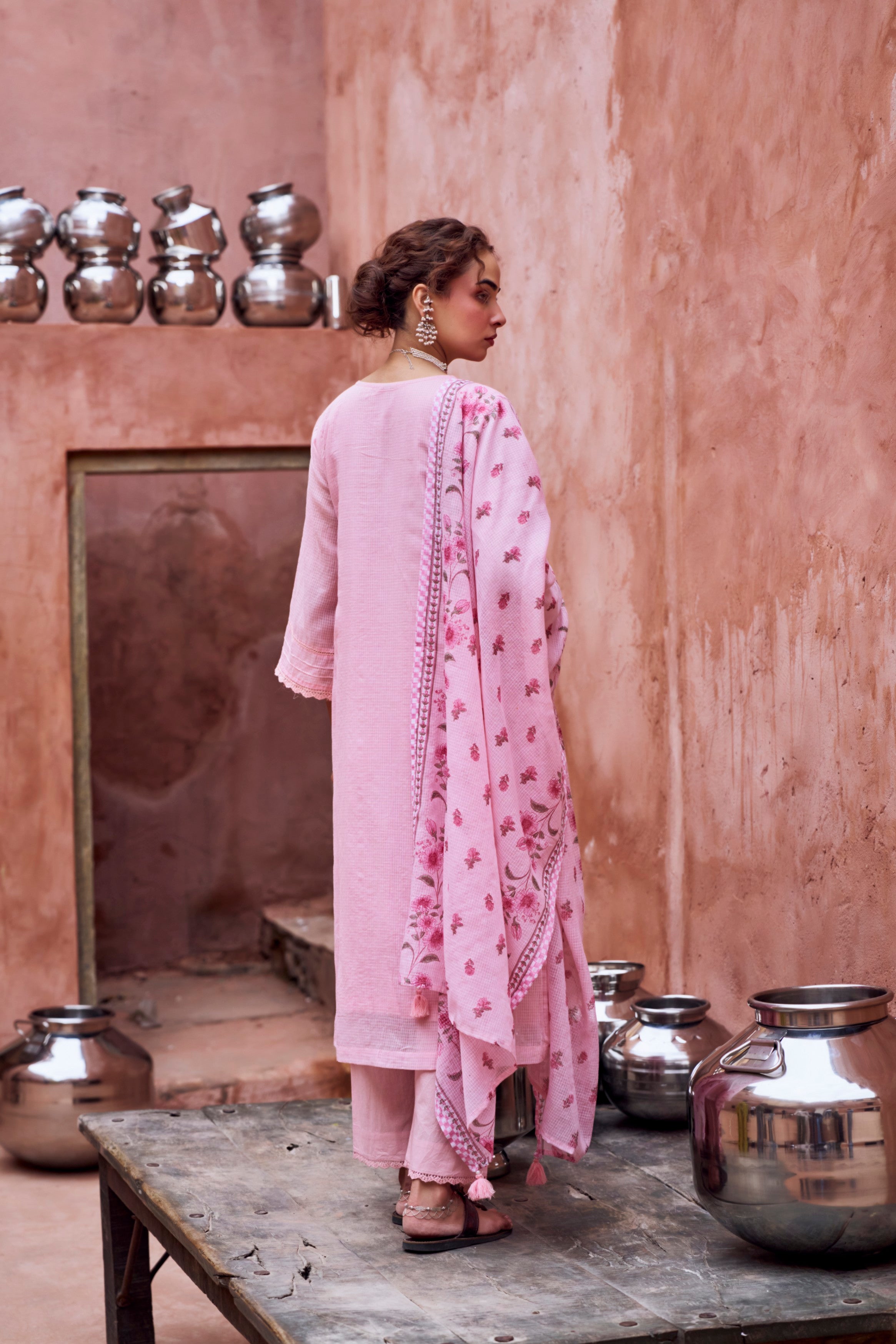 Soft Pink Kota Doria Pant Set
