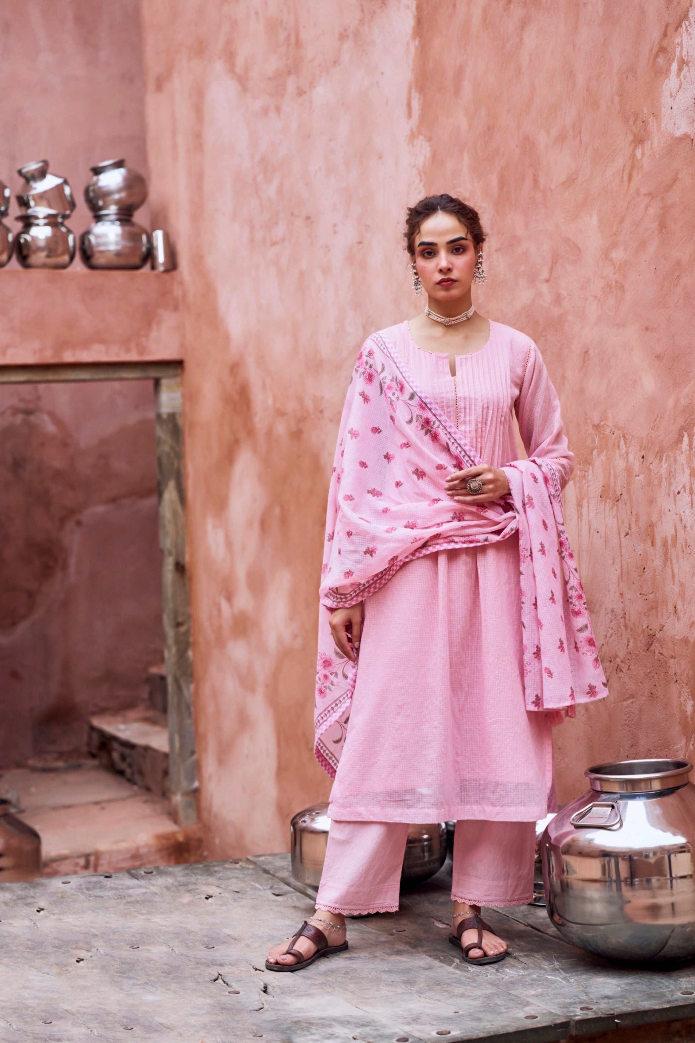Soft Pink Kota Doria Pant Set