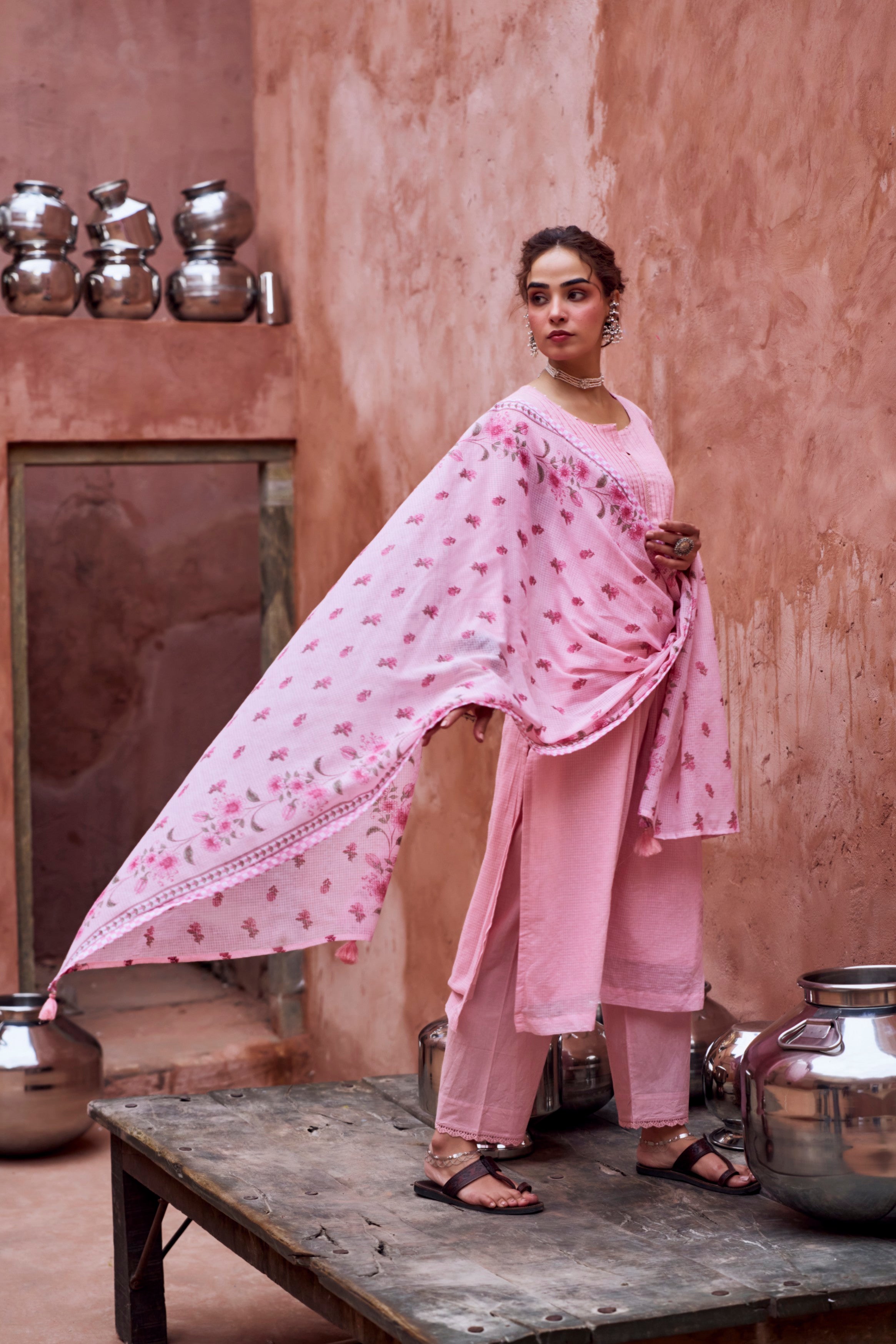 Soft Pink Kota Doria Pant Set