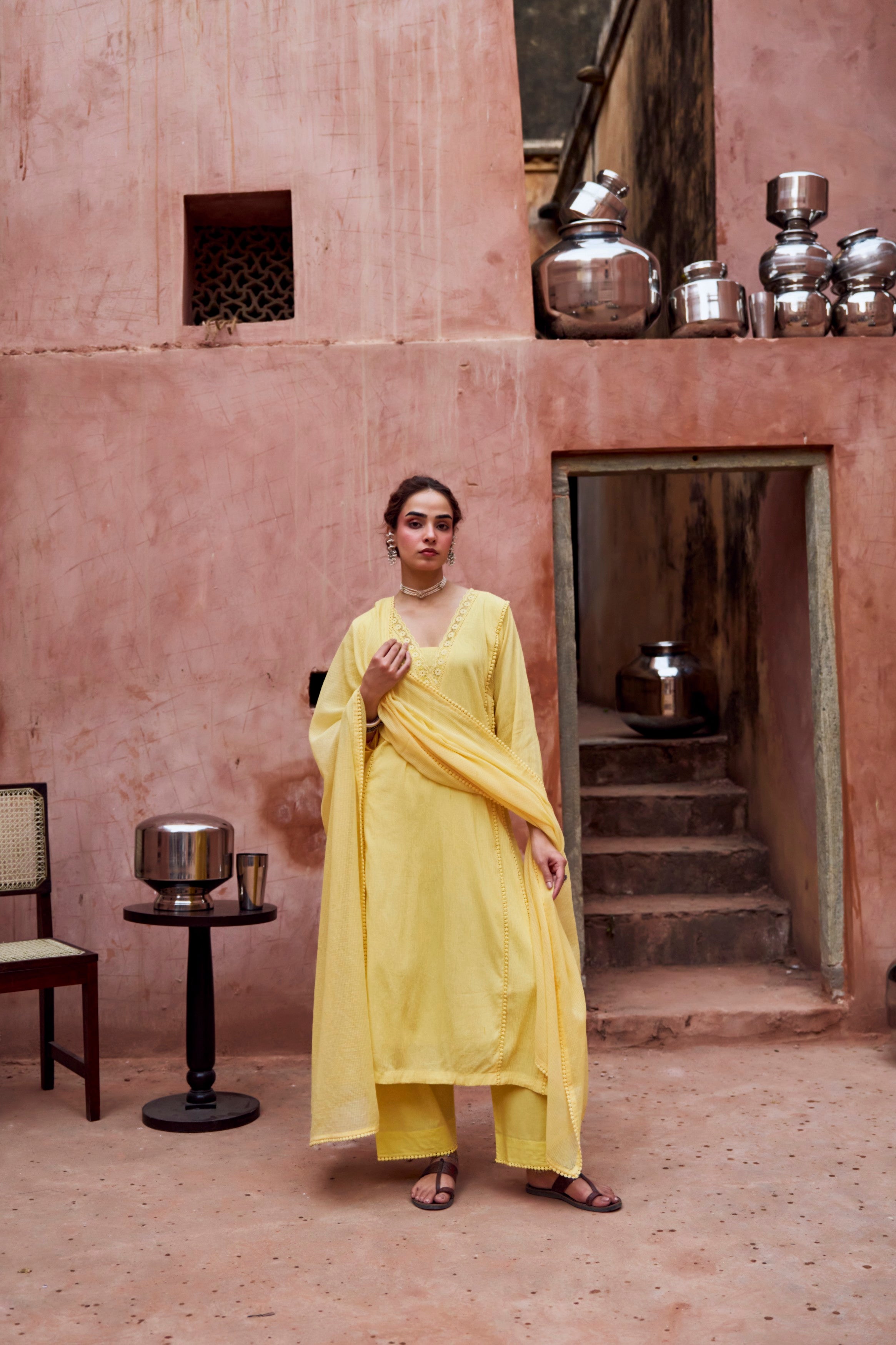 Butter Yellow Cotton Pant Set