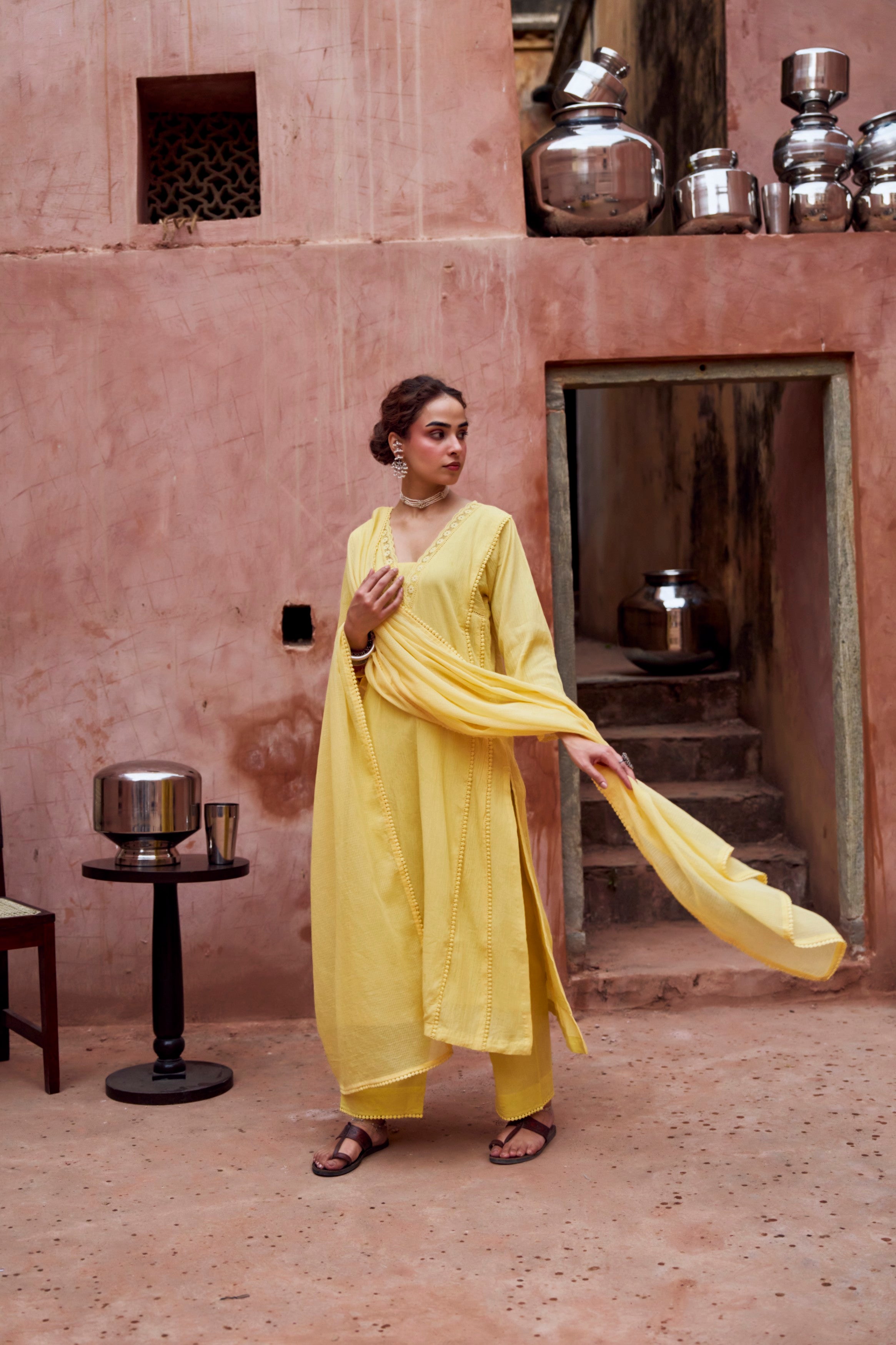 Butter Yellow Cotton Pant Set