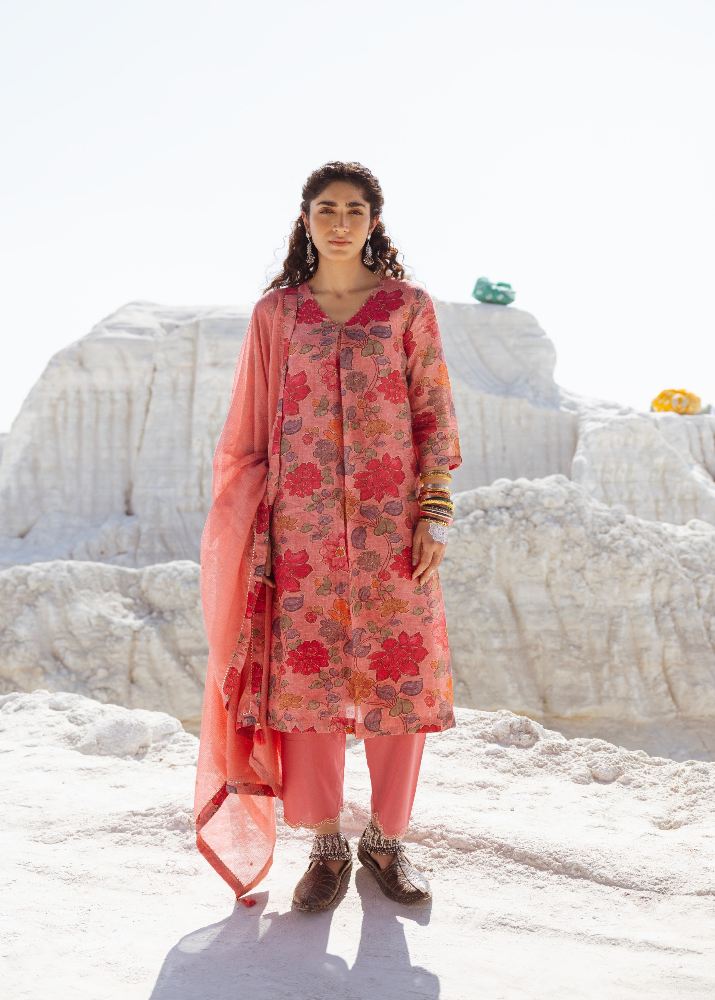 Rose Pink Printed Premium Linen Pant Set