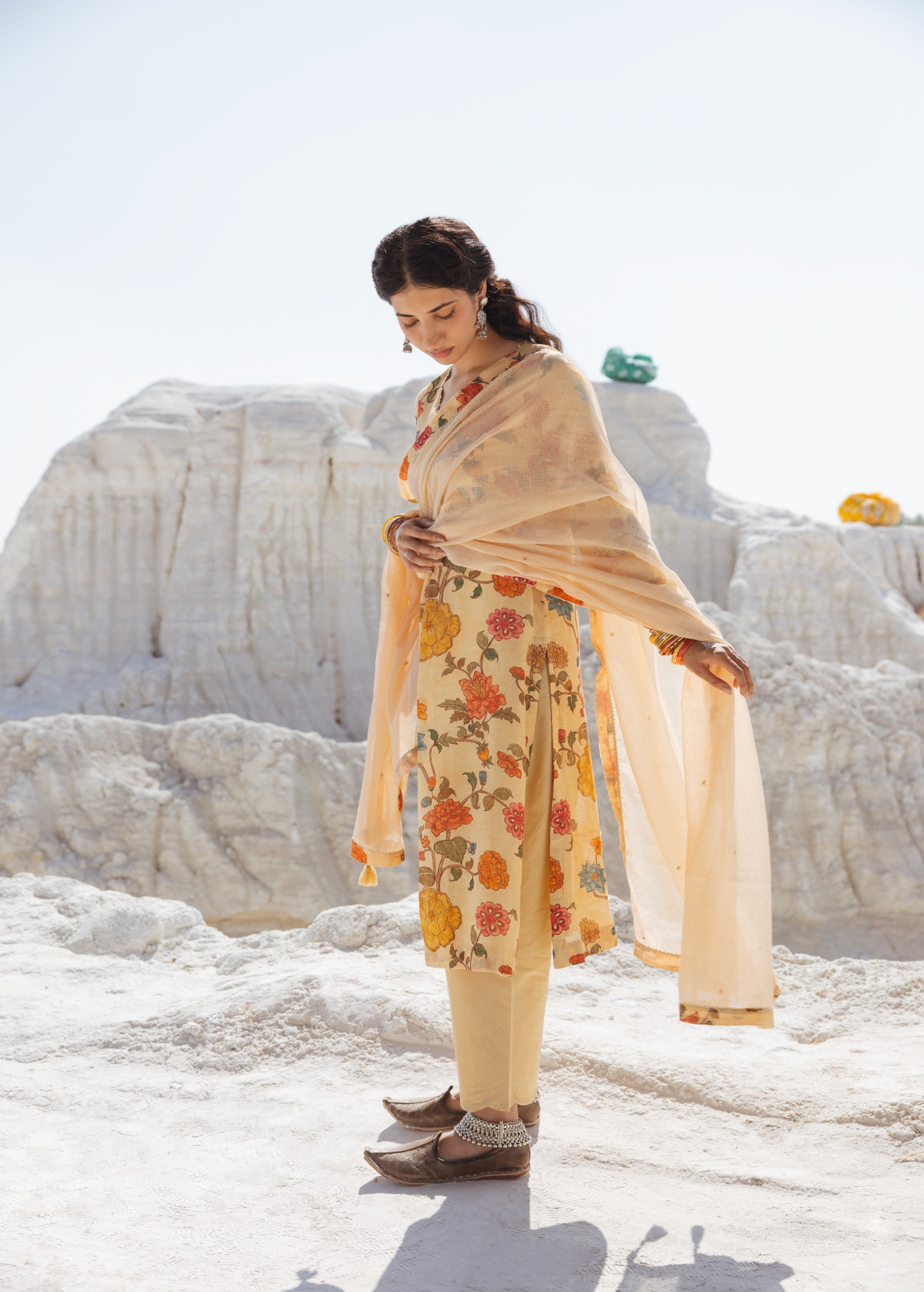 Beige Printed Premium Linen Pant Set