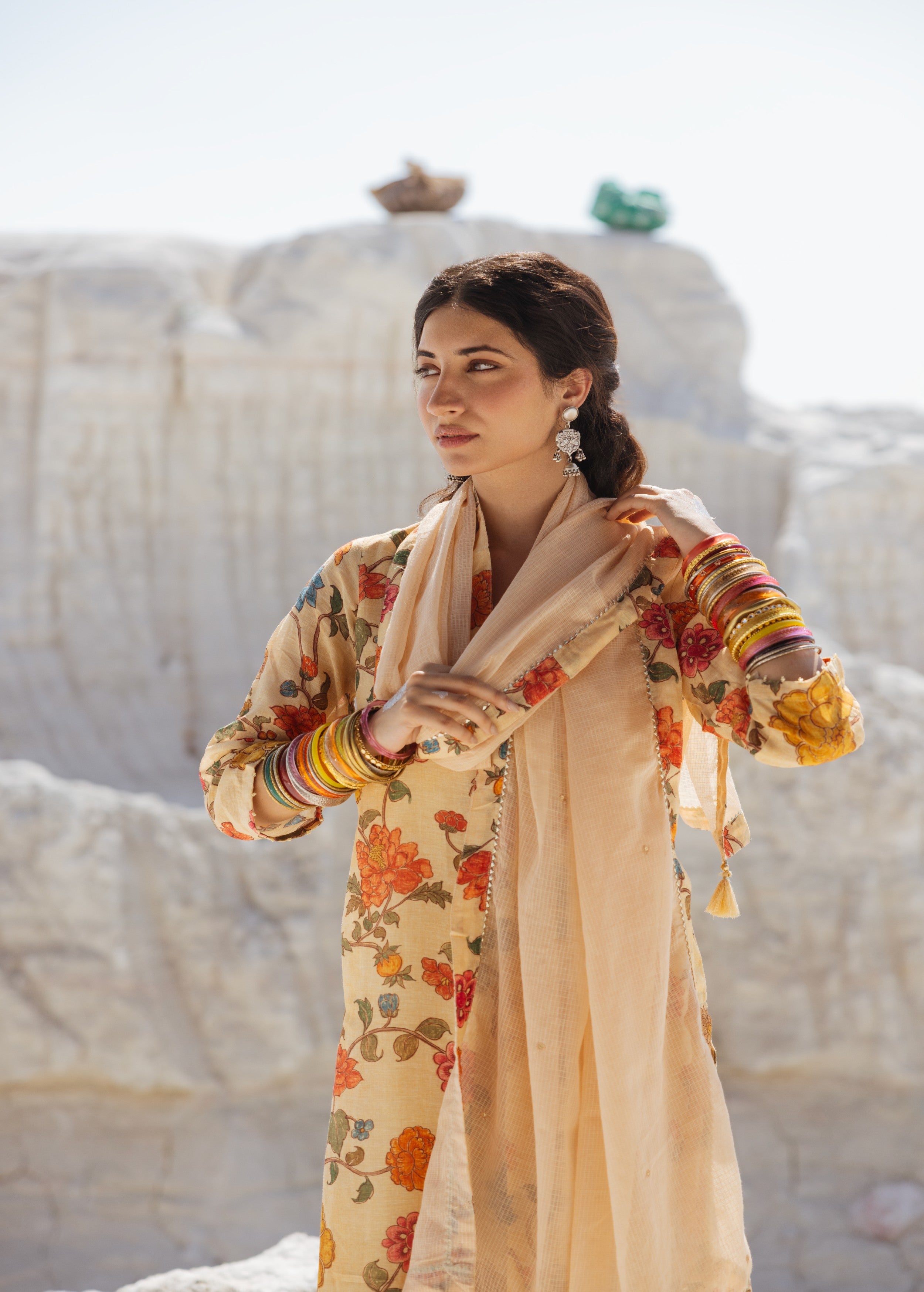 Beige Printed Premium Linen Pant Set