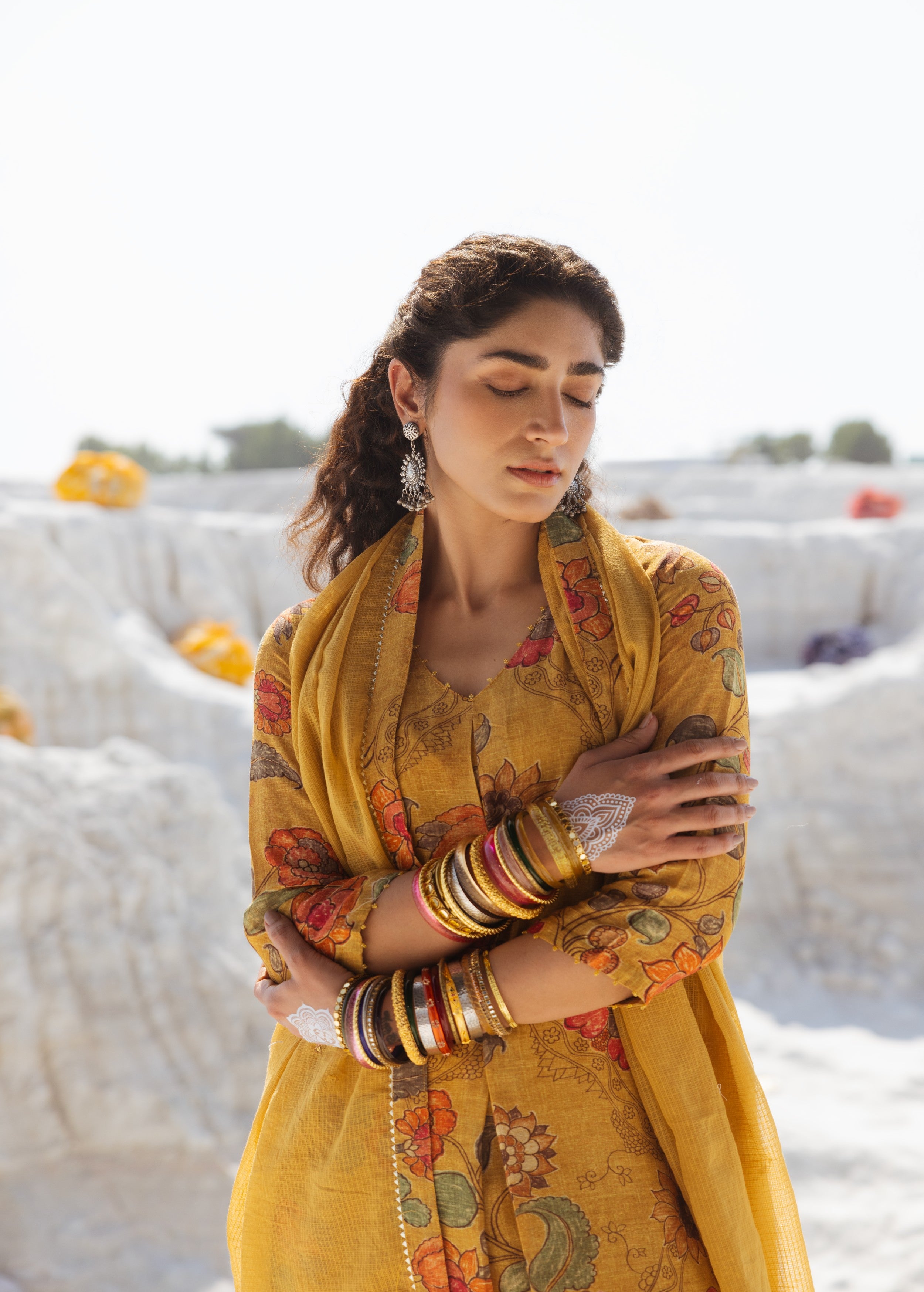 Mustard Yellow Printed Premium Linen Pant Set