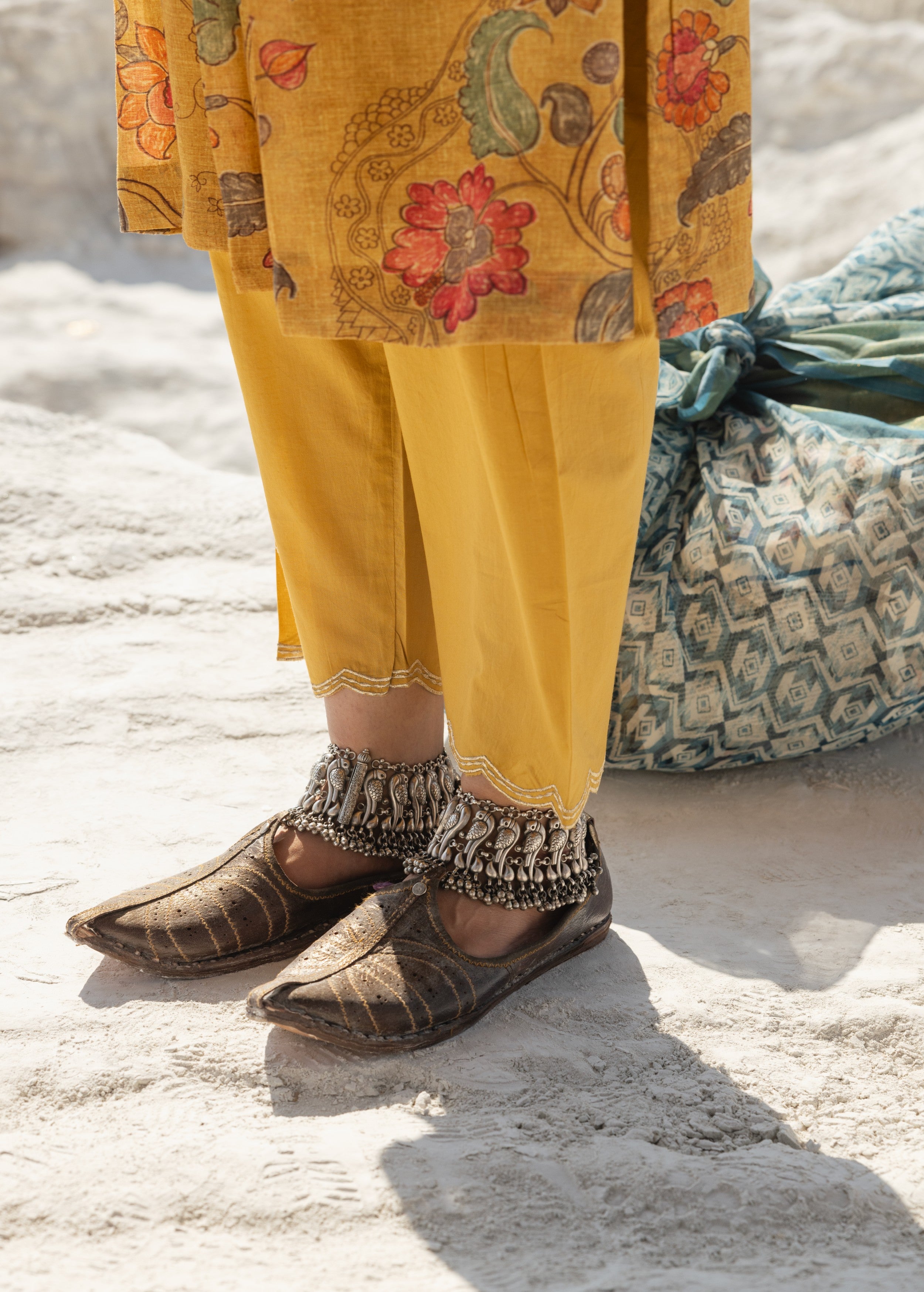 Mustard Yellow Printed Premium Linen Pant Set