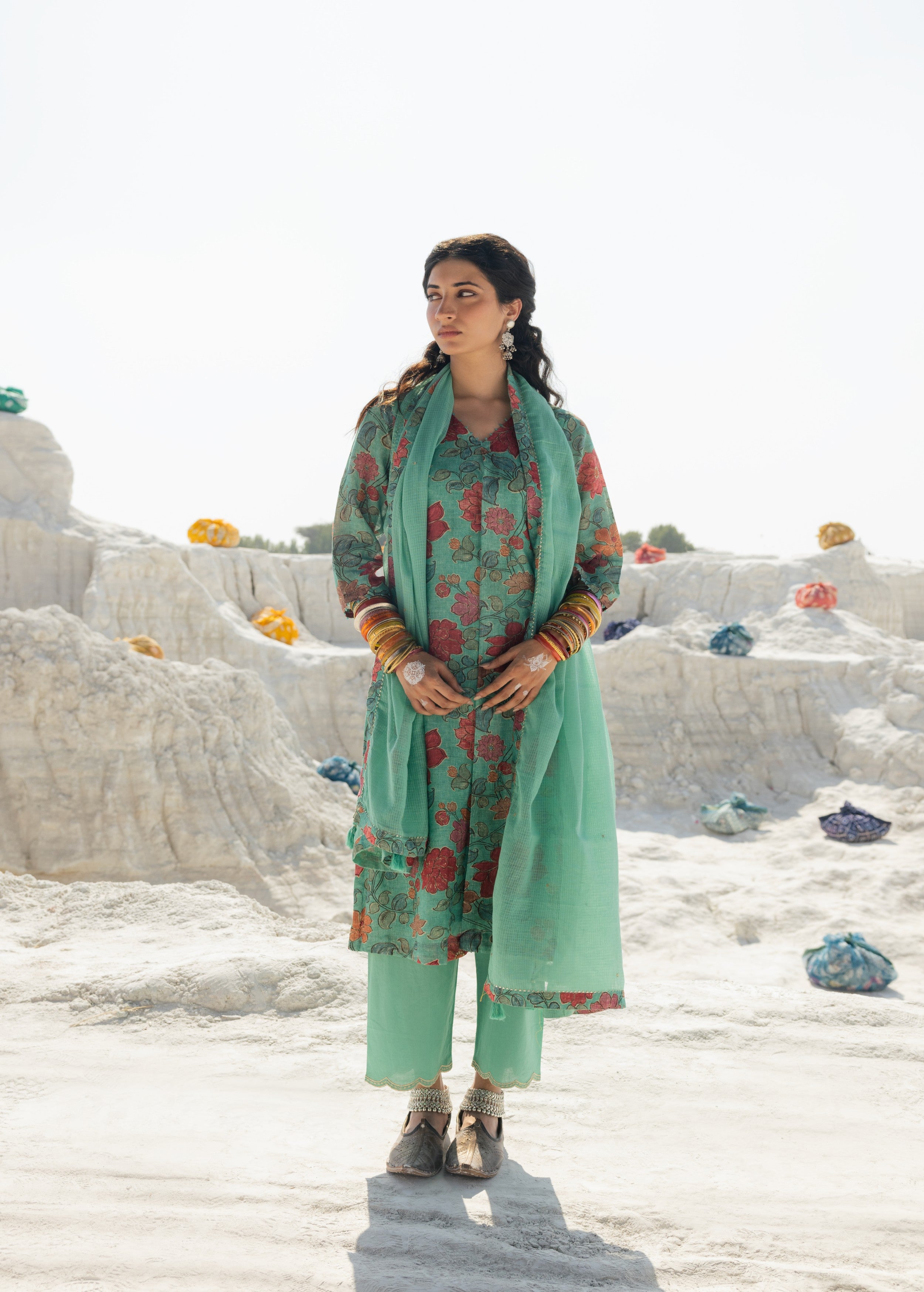 Sea Green Printed Premium Linen Pant Set