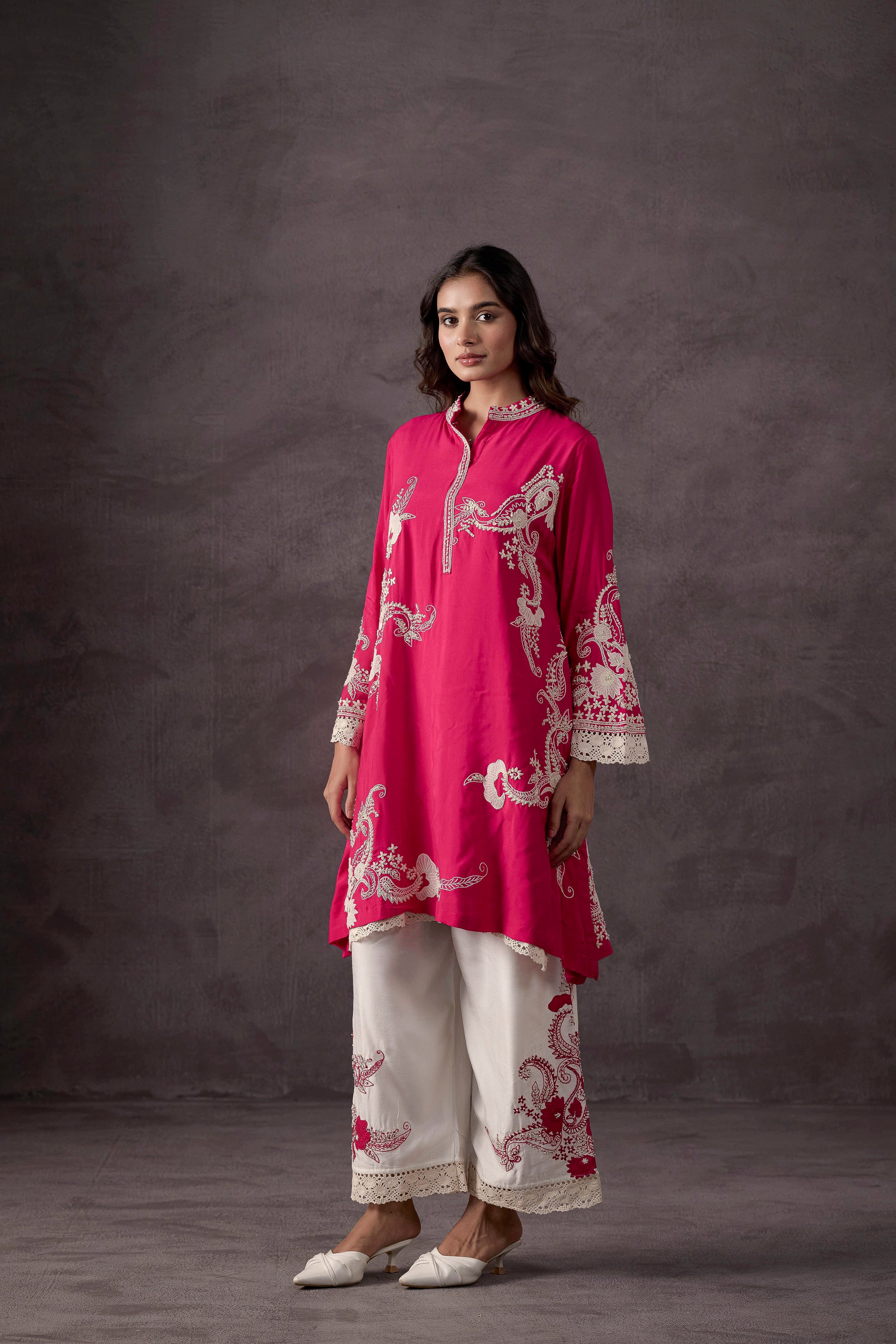 Raspberry Pink Embellished Crepe Silk Co-Ord Set