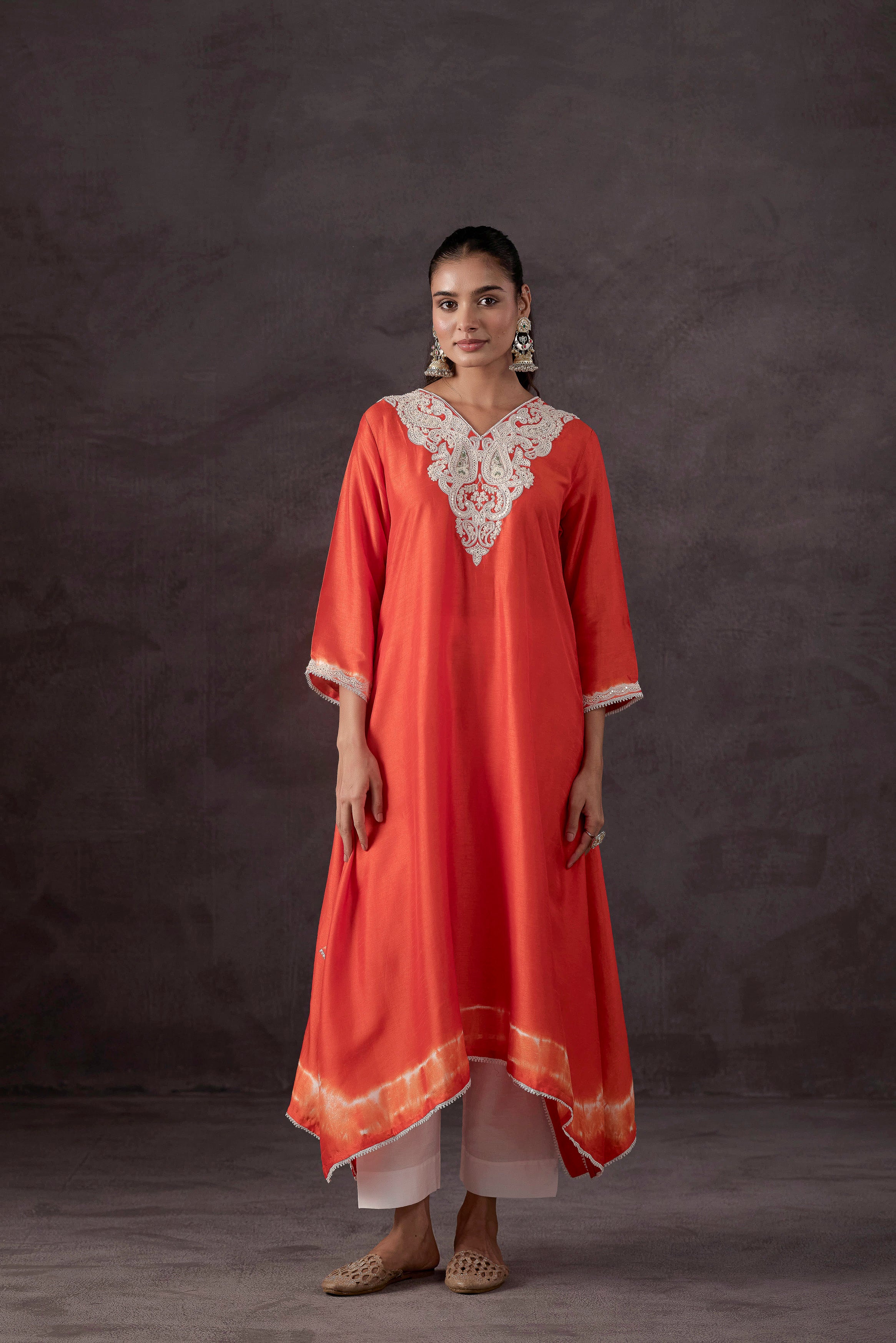 Orange Peel Embellished Raw Silk Kurta Set