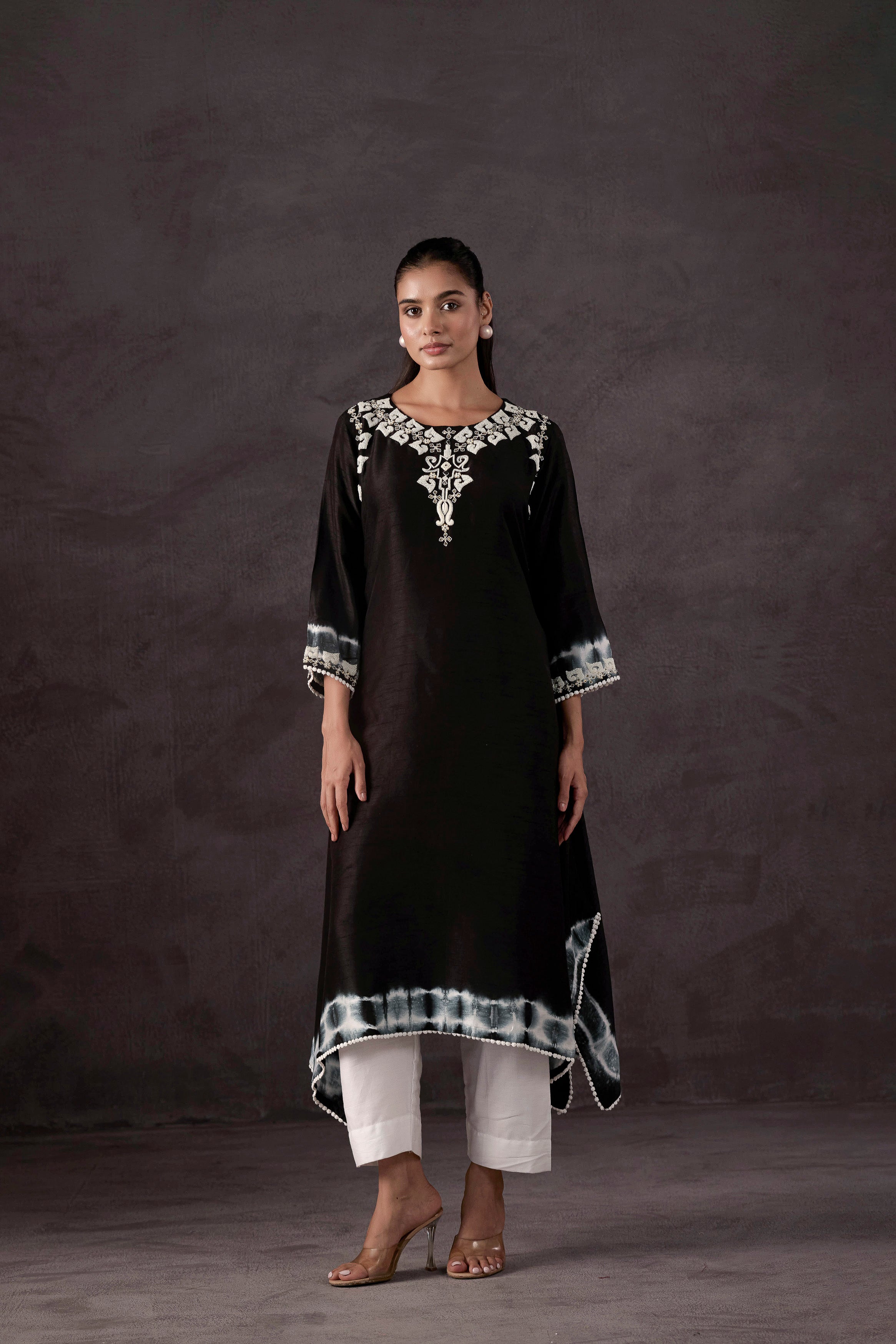 Black Embellished Raw Silk Kurta Set