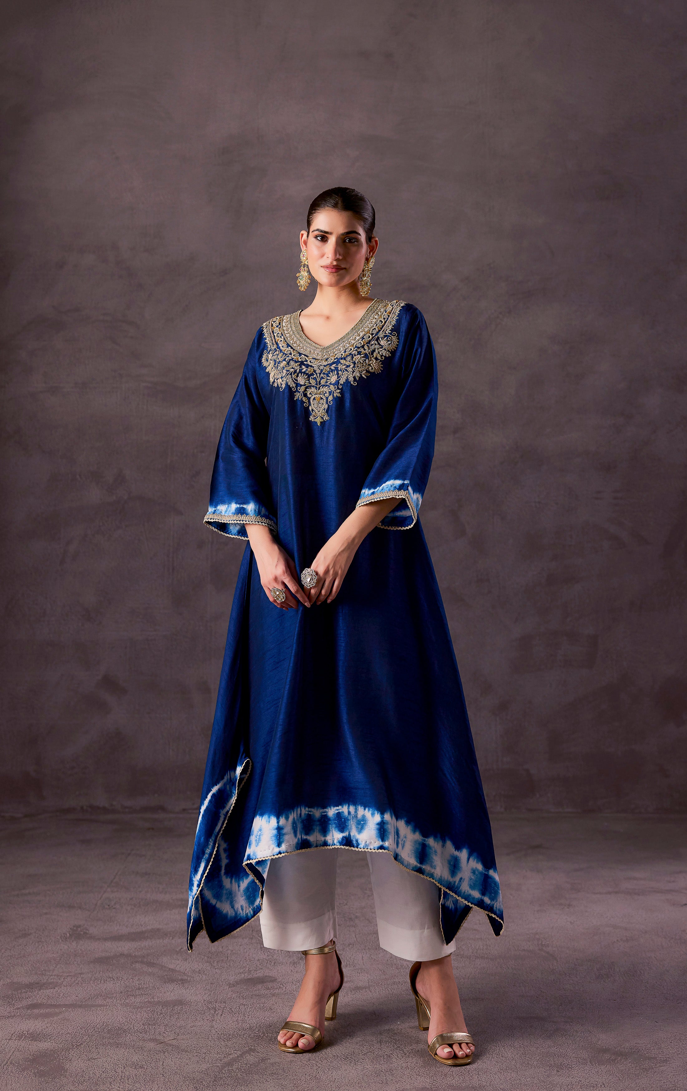 Royal Blue Embellished Raw Silk Kurta Set